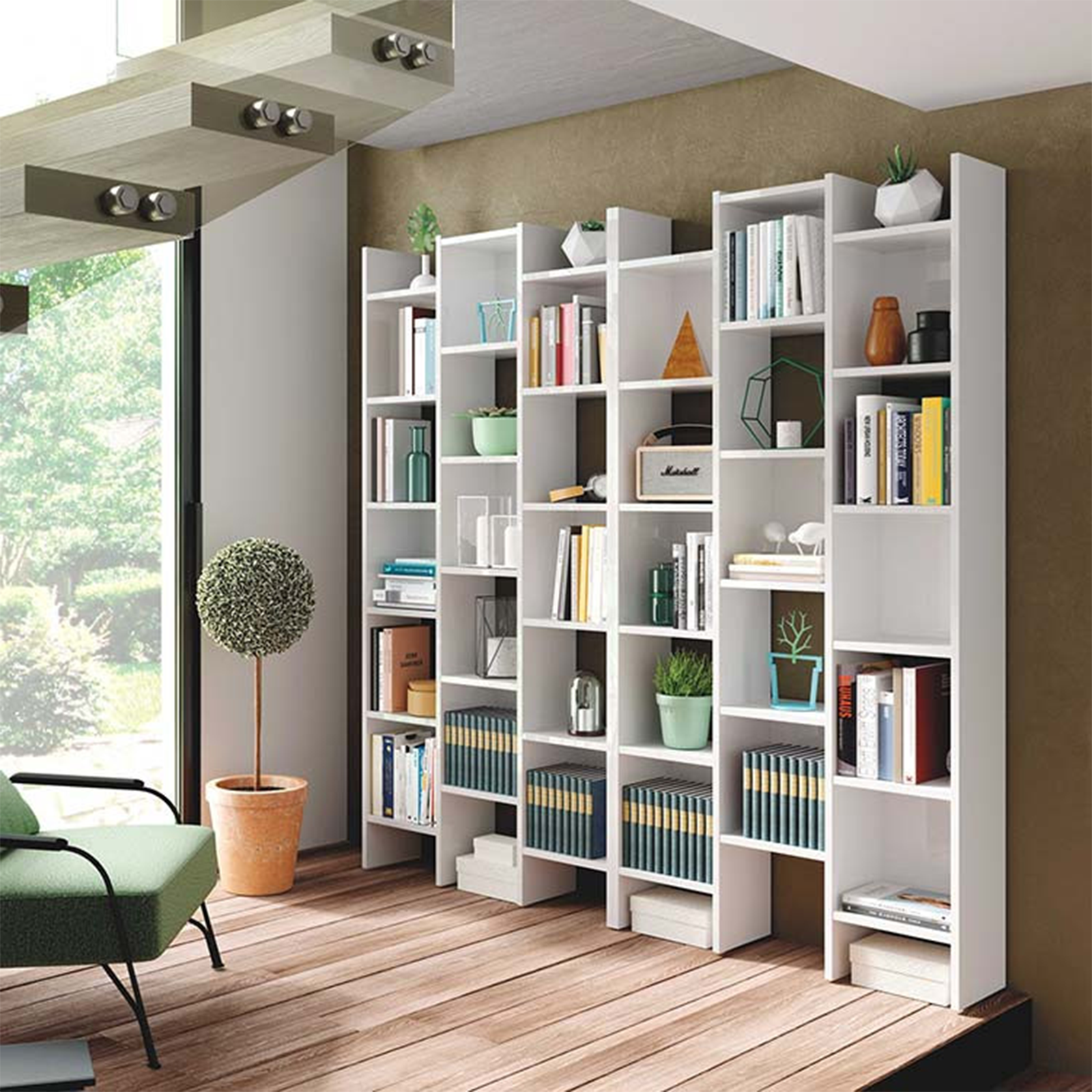 Libreria alta a giorno "Italian" 15 ripiani in legno cm 96x25 192h