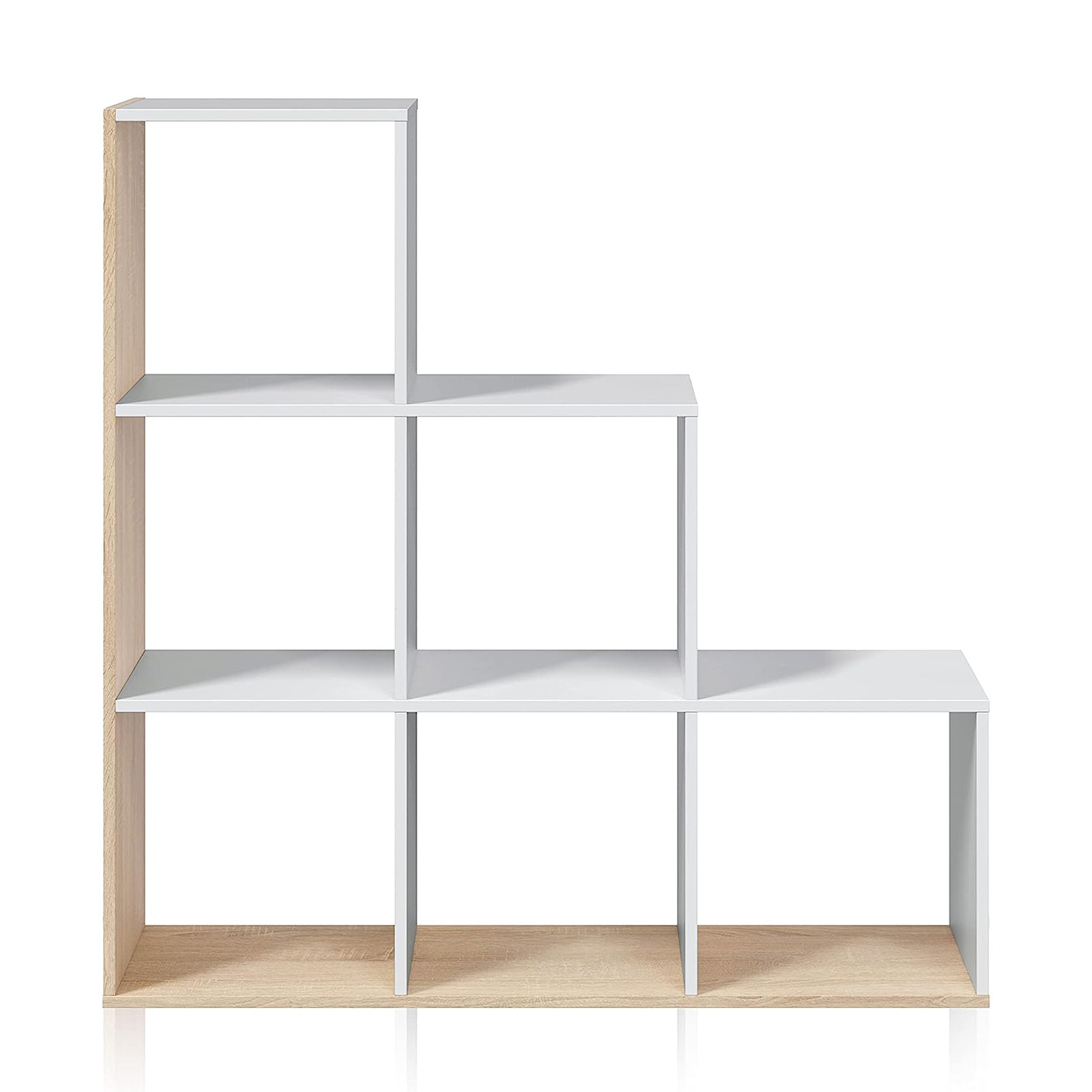 Libreria a giorno "Box" con 6 vani bianca e rovere in legno melaminico cm 108x28 110h