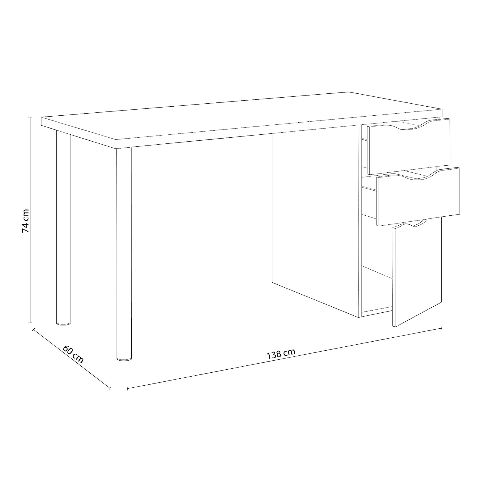 Scrivania in truciolare "Athena" bianca con 3 cassetti e gambe in metallo cm 138x60 74h