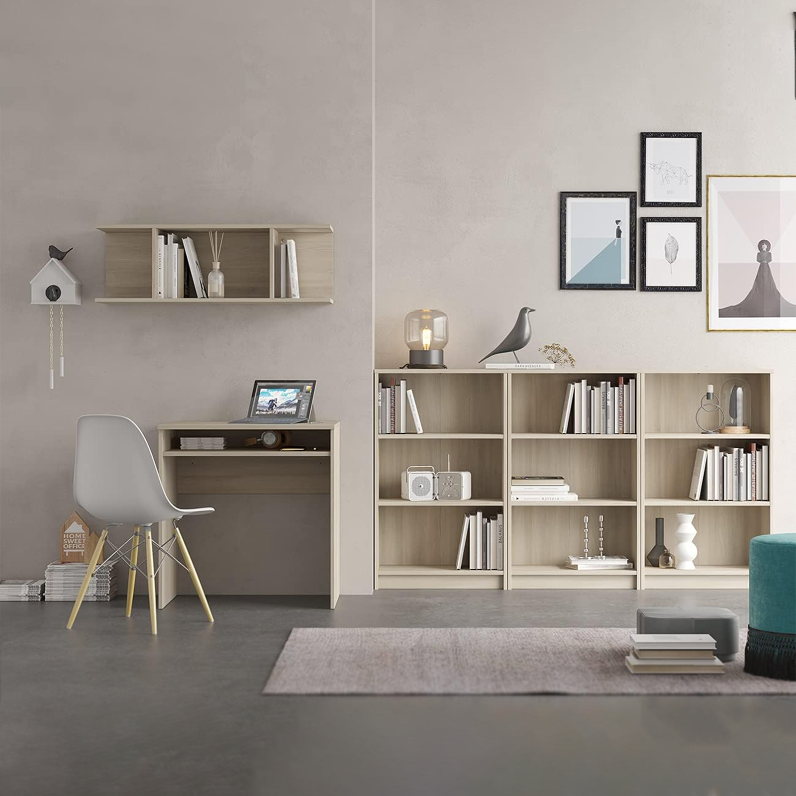 Scrivania in legno rovere "Est" con cassetto porta tastiera estraibile cm 90x45 74h