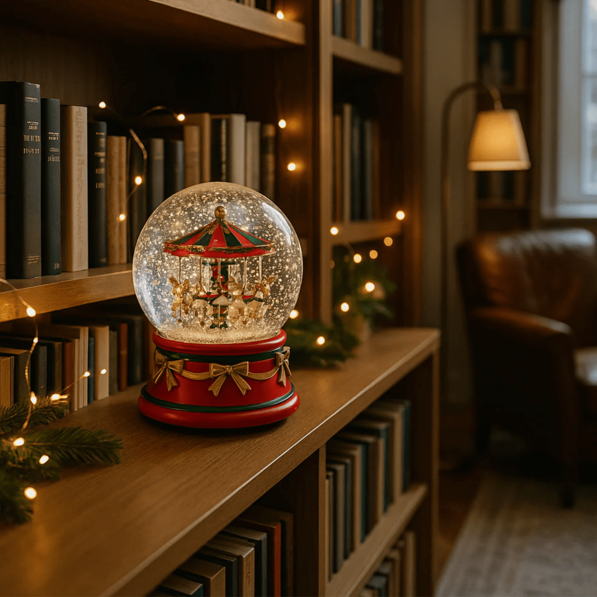 Palla con acqua e brillantini con carosello immerso cm 12x12 15,8h - MondoViro