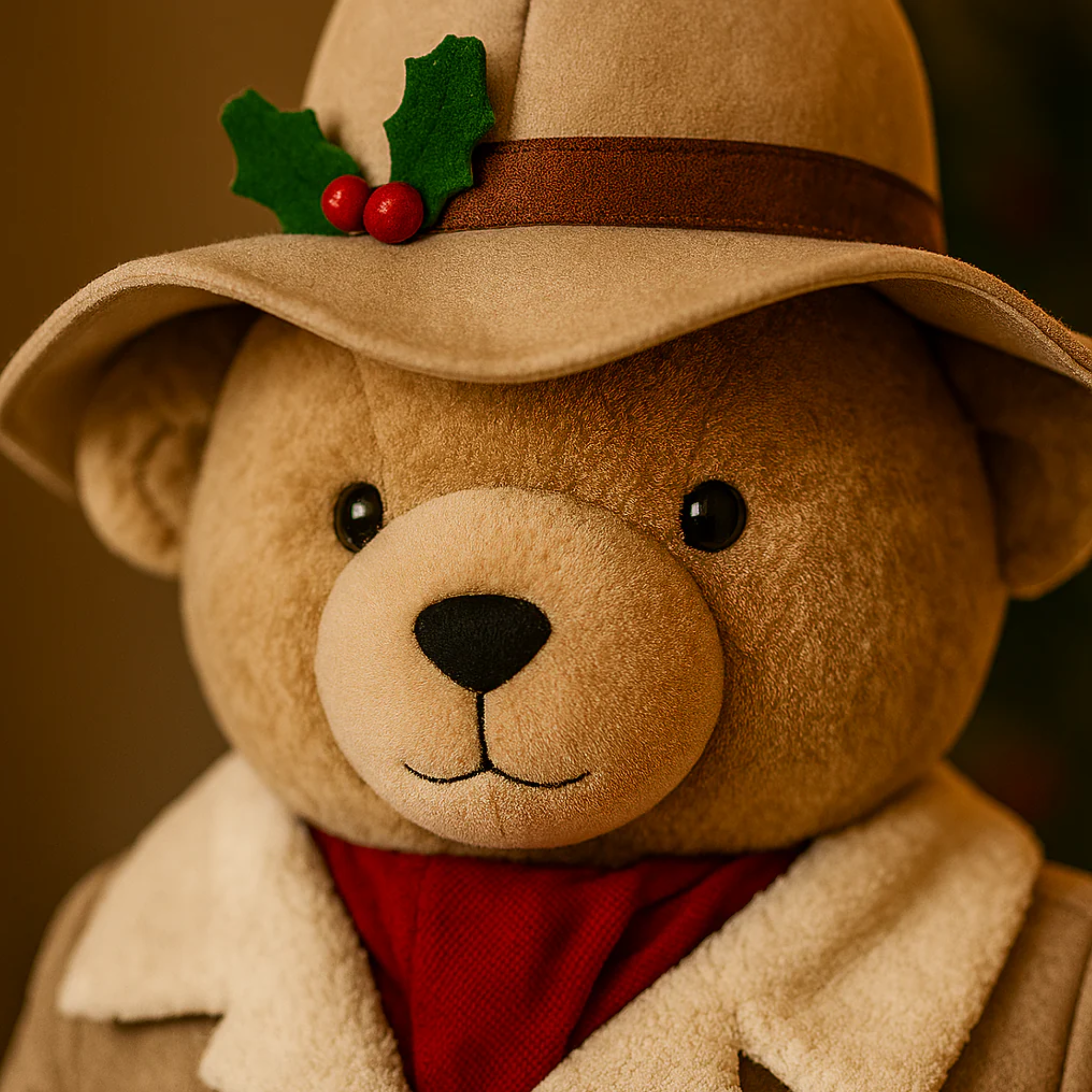 Orsacchiotto country con cappotto beige e cappello, decorazioni natalizie in poliestere