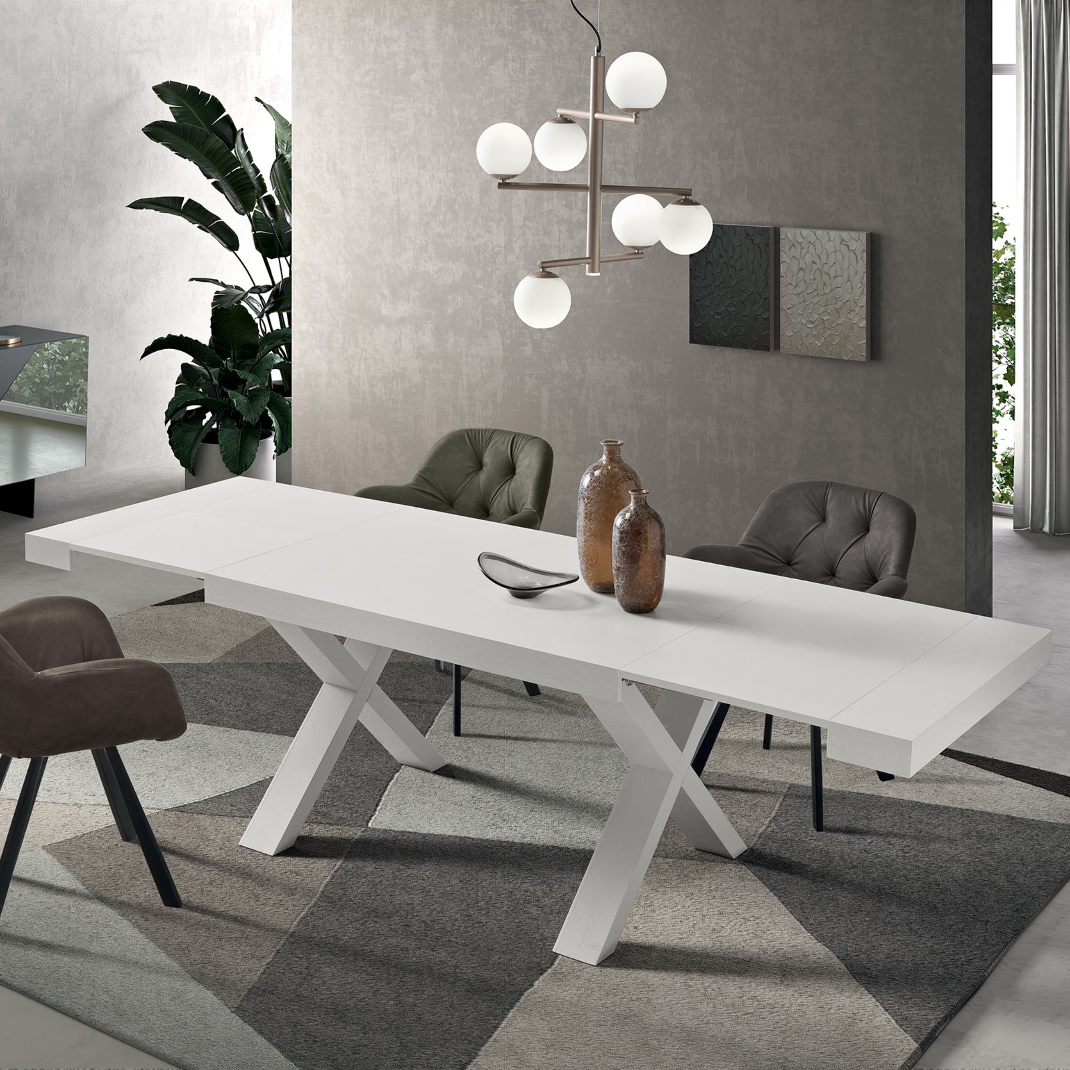 Tavolo allungabile da pranzo "Barton" con allunghe in laminato effetto legno cm 160/260x90 76h