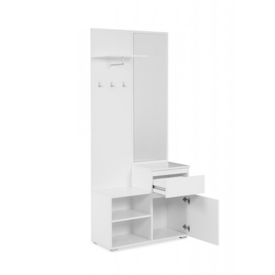 Mobile da ingresso “Image” bianco con specchio incluso e 3 ganci appendiabiti cm 85x37 195h