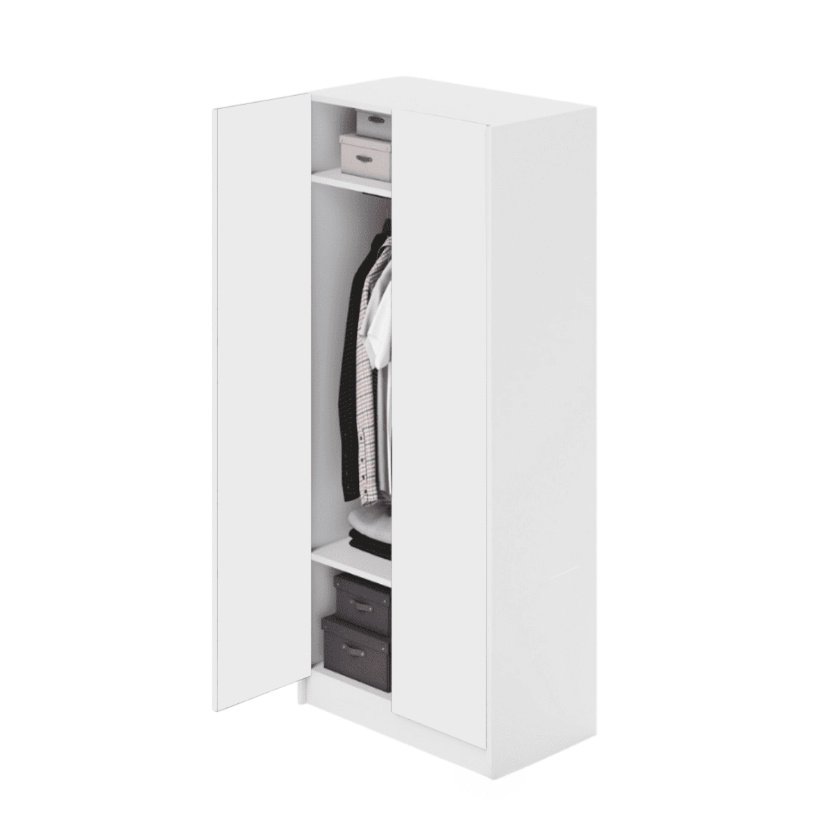 Armadio in legno bianco "Modern" a 2 ante con appendiabiti e 2 ripiani cm 91x52 210h - MondoViro