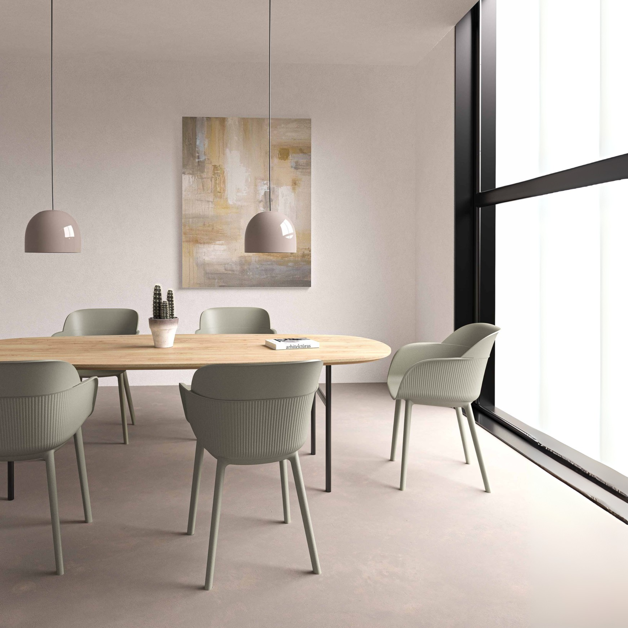 Set di sedie da pranzo "Shell-P" in polipropilene e fibra di vetro con braccioli cm 49x49 80h