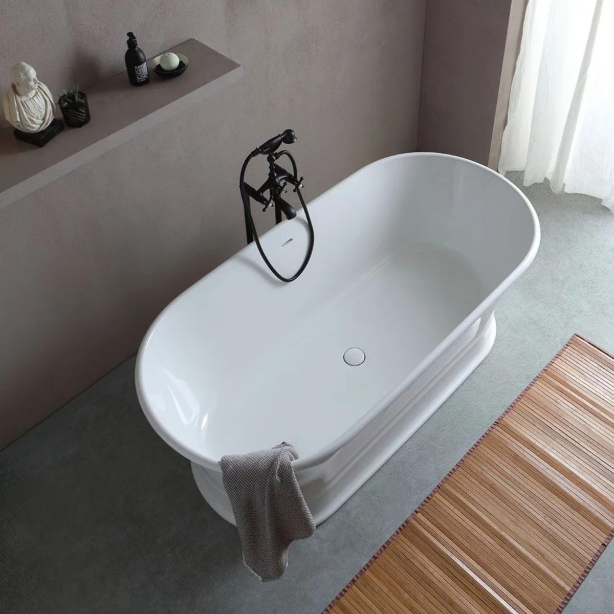 Vasca da bagno ovale a centro stanza "Bari" in marmo ricomposto bianco cm 170x84 84h - MondoViro