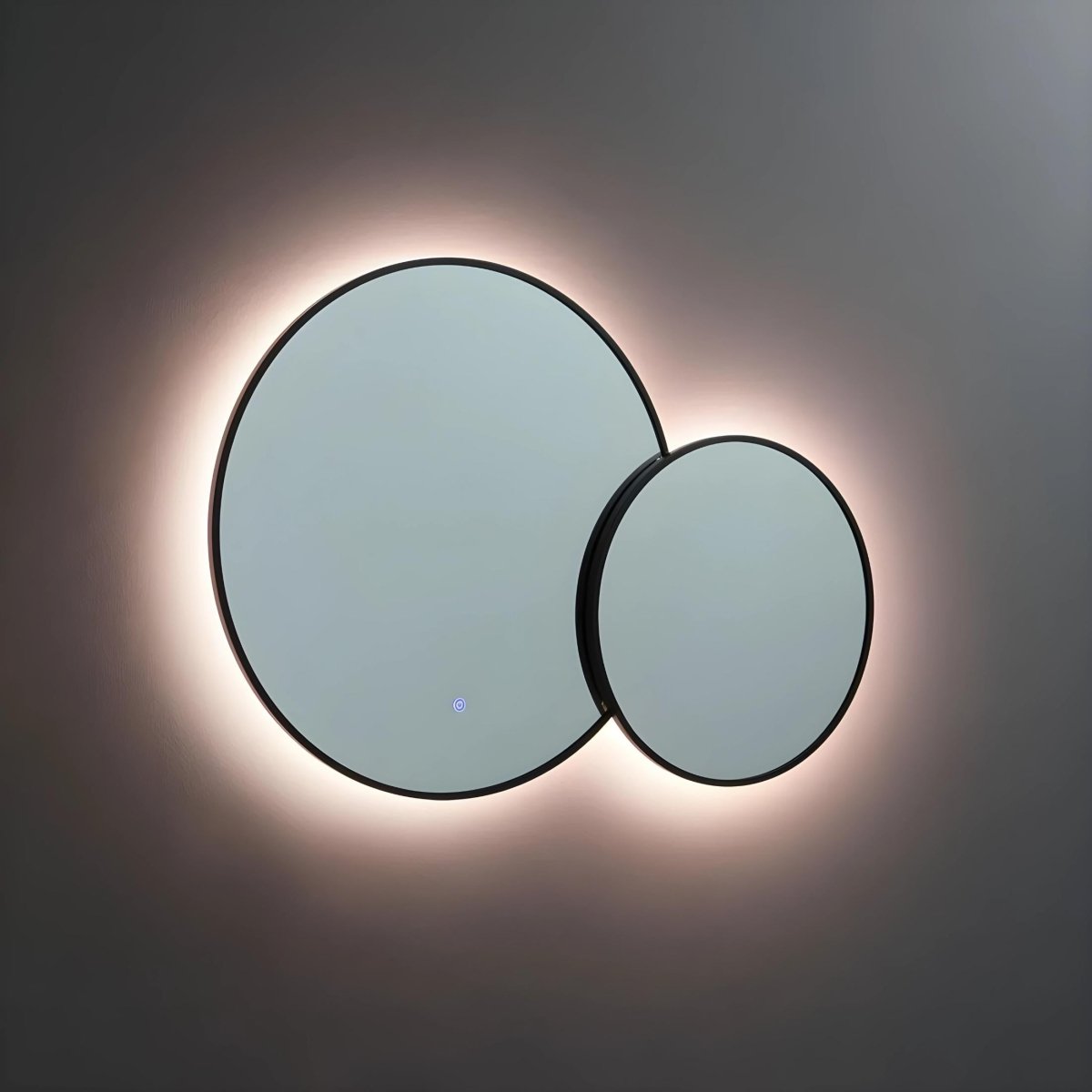 Specchio doppio rotondo "Incontro" con retroilluminazione led e bordi neri - MondoViro