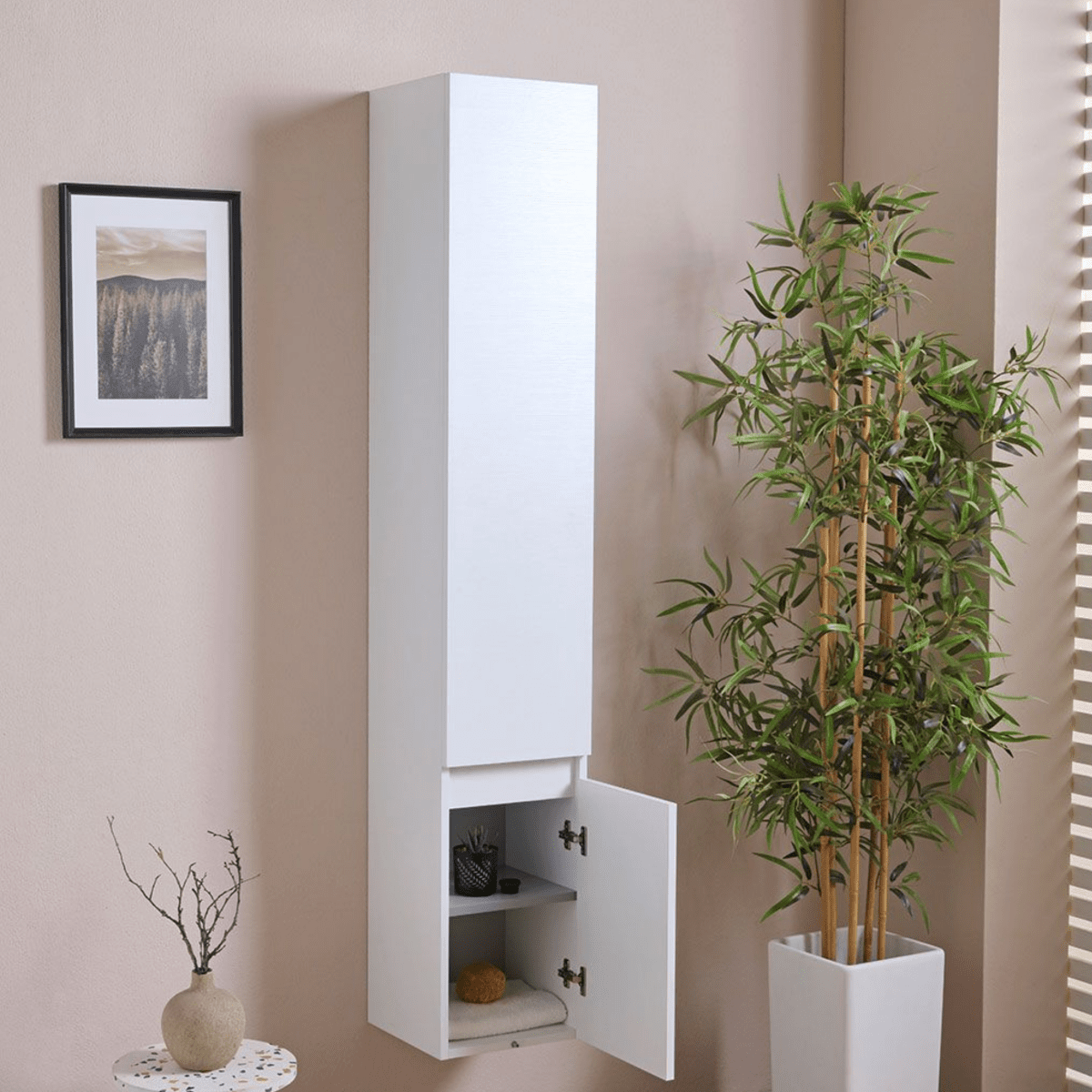 Pensile alto sospeso bianco effetto legno a due ante cm 30x30 170h - MondoViro