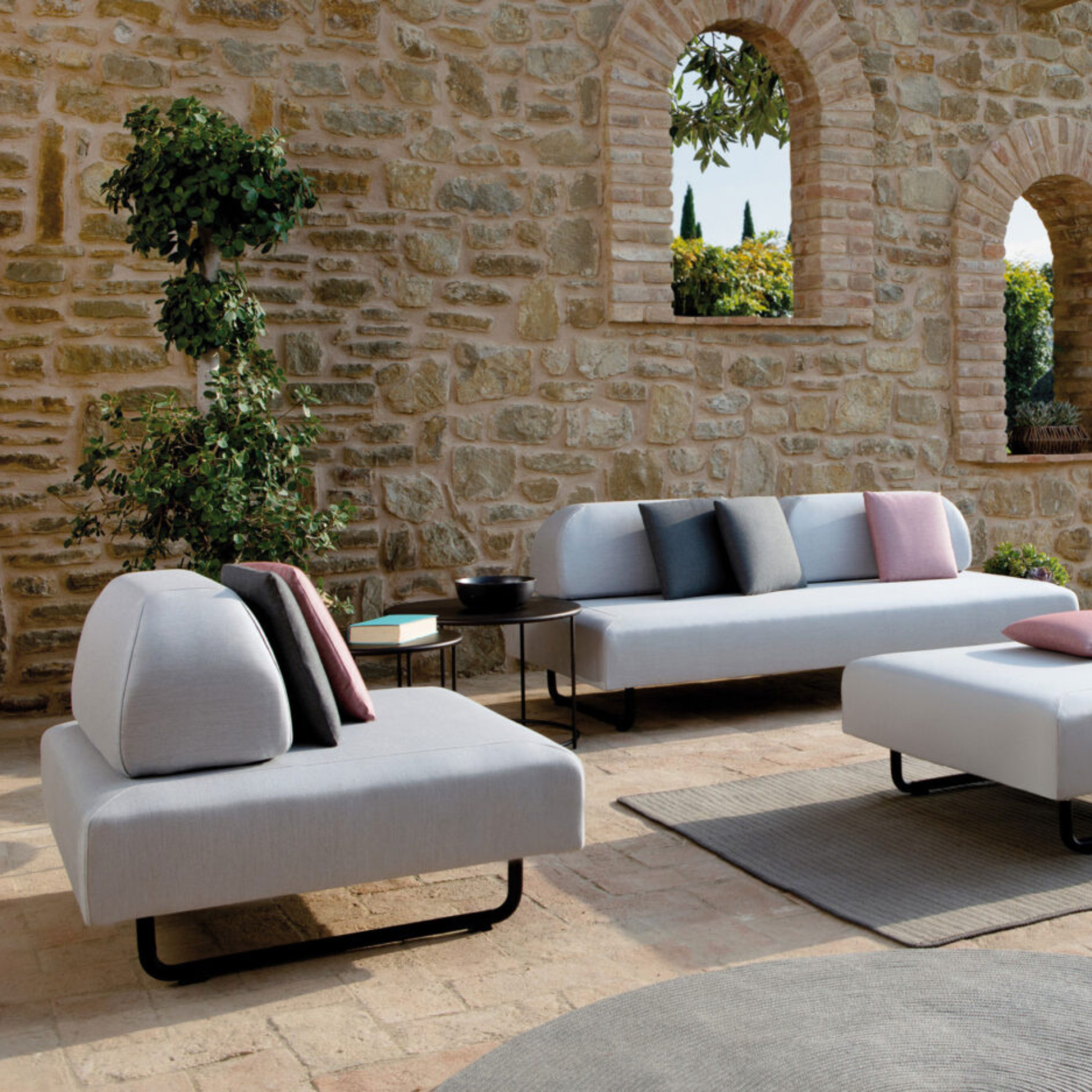 Modulo triplo divano imbottito "Santa Fe" in metallo da giardino cm 190x90 70h