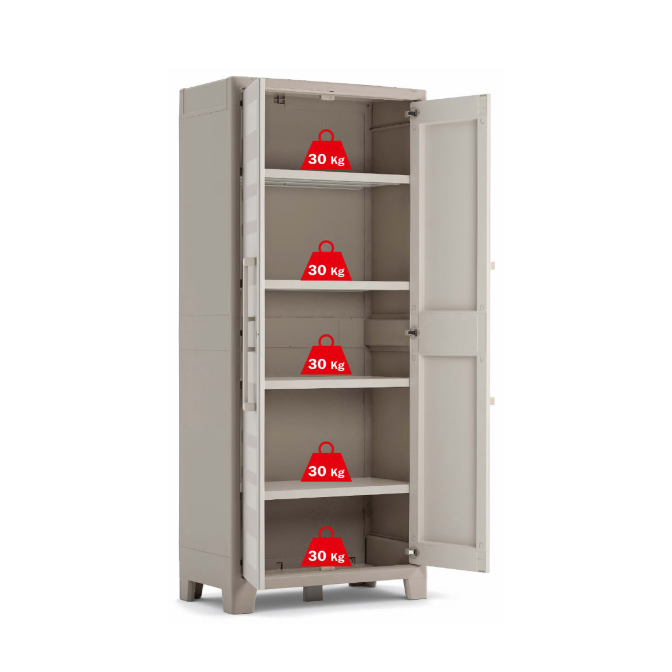 Armadio in resina da giardino "Oliver" con ripiani interni e piedini rialzati