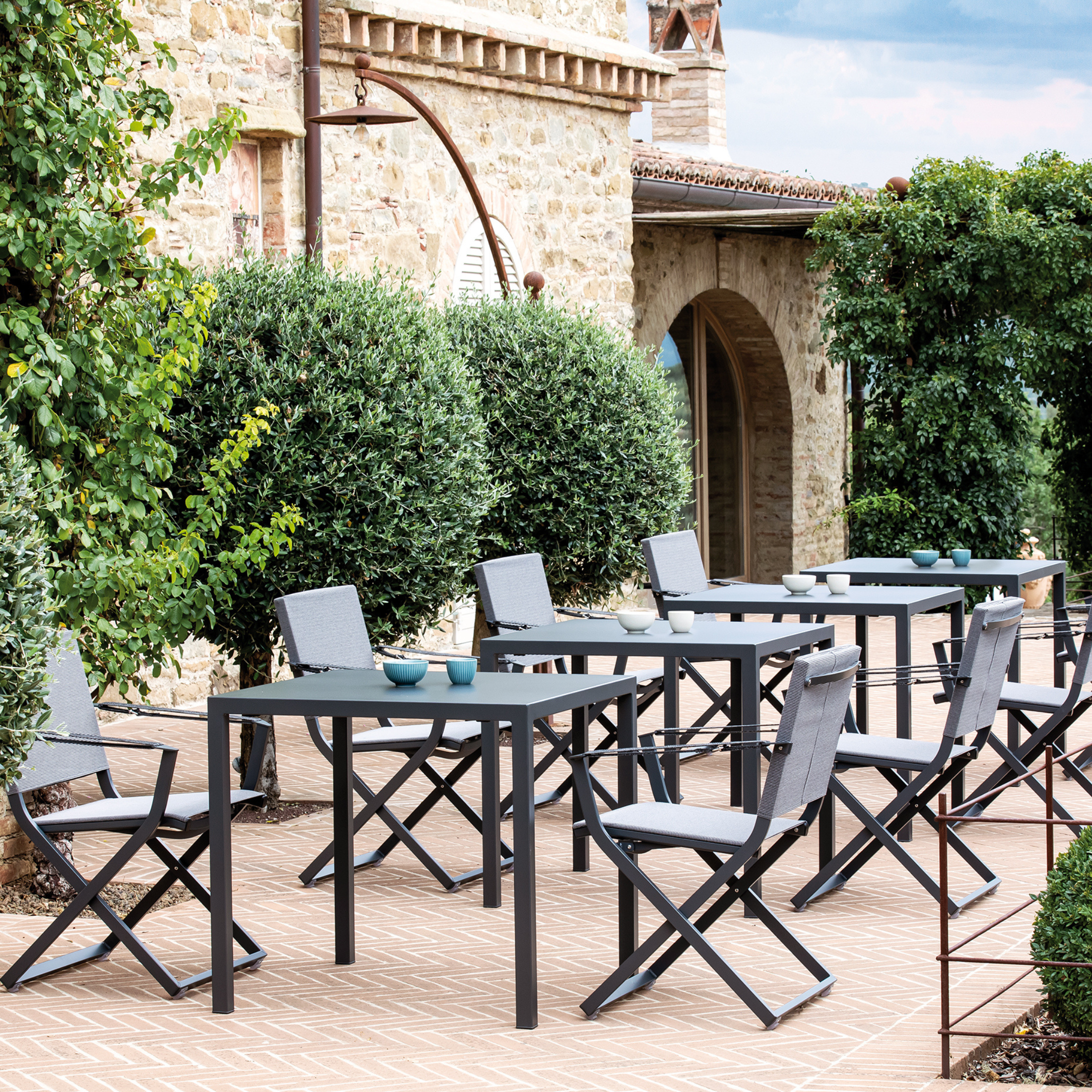 Set di sedie pieghevoli da giardino "Fellini" con schienale e seduta in tessuto