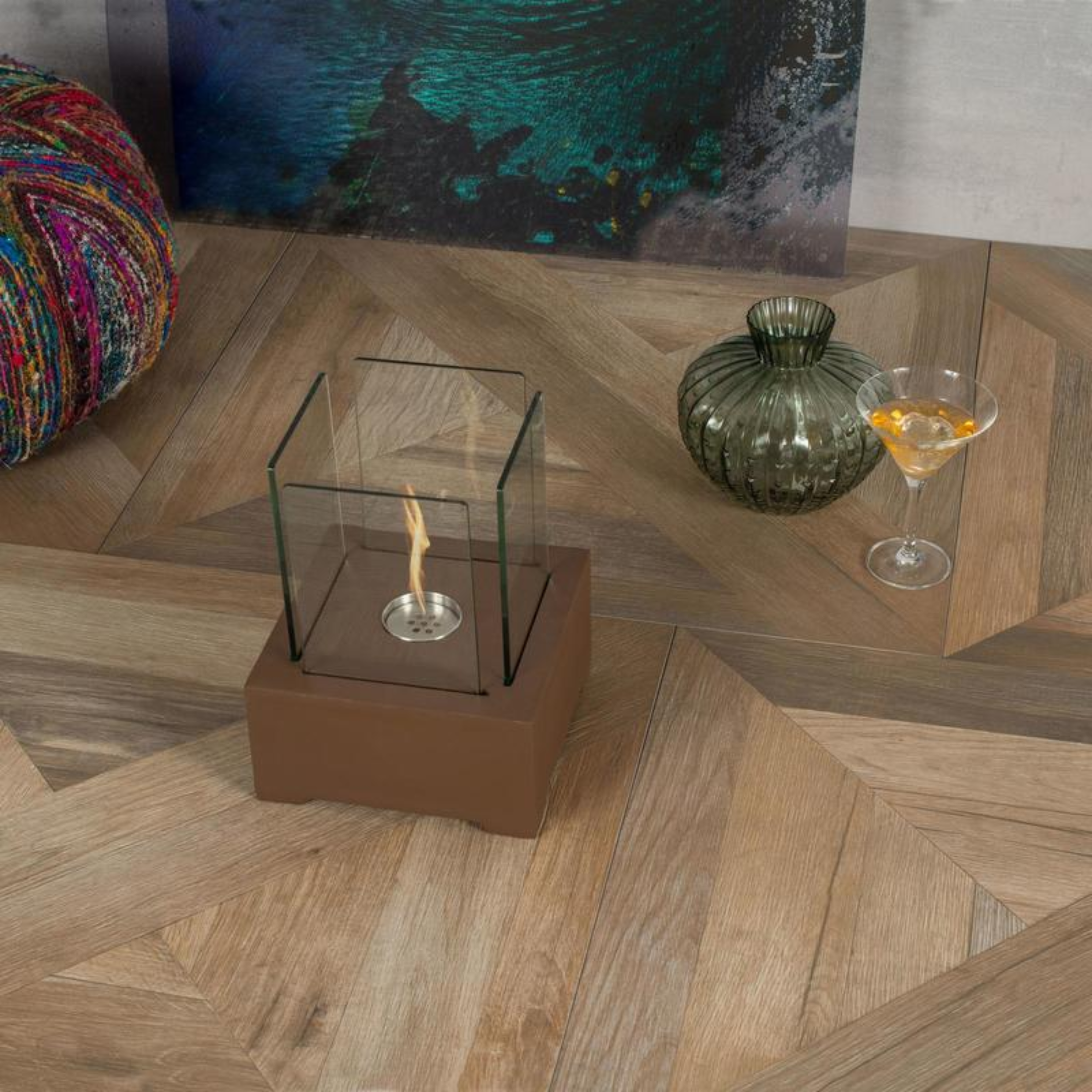 Caminetto bioetanolo "Karol" da tavolo in vetro temperato cm 22x22 29h