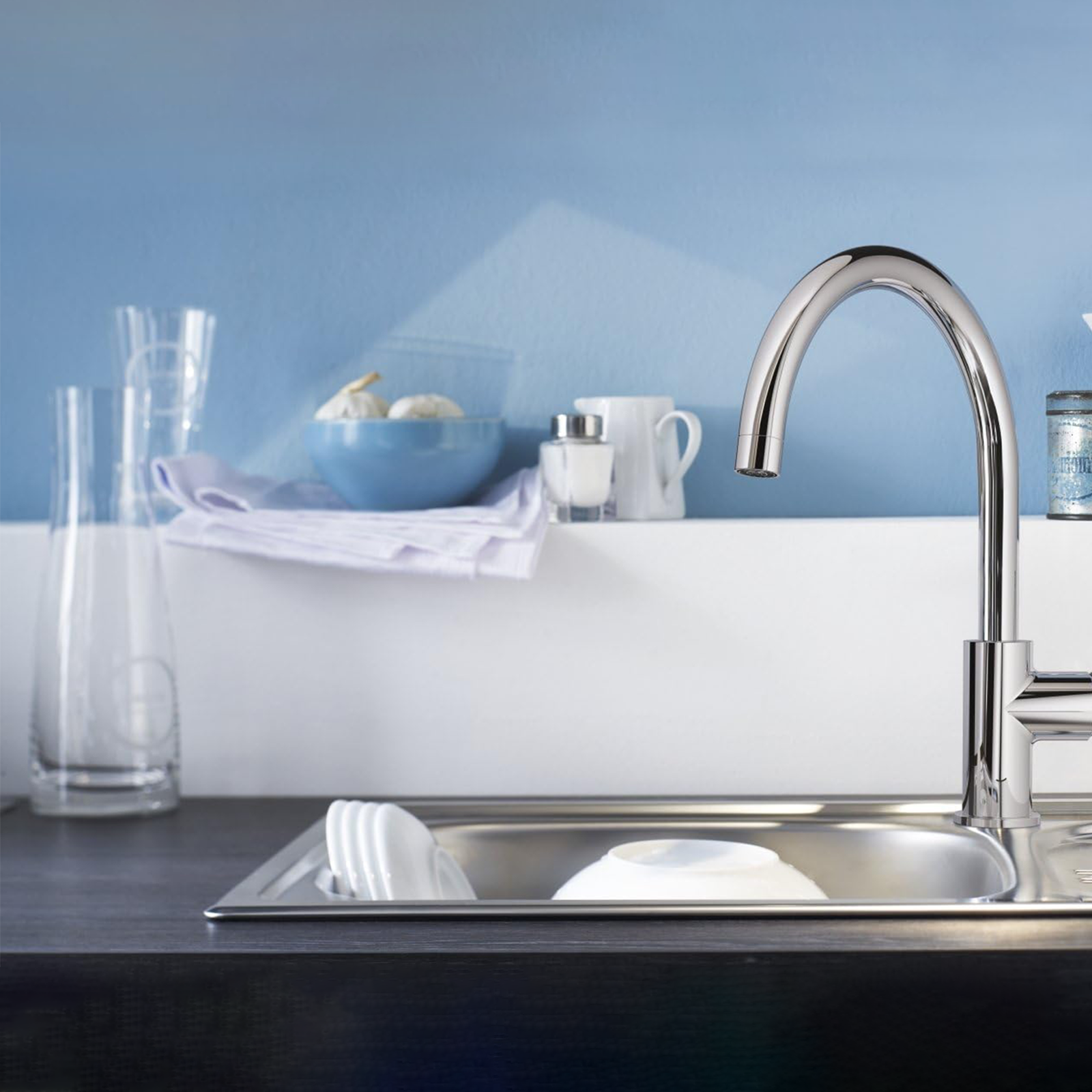 Miscelatore a canna alta per lavello "Gemini" in ottone cromato con cartuccia ø 40 mm