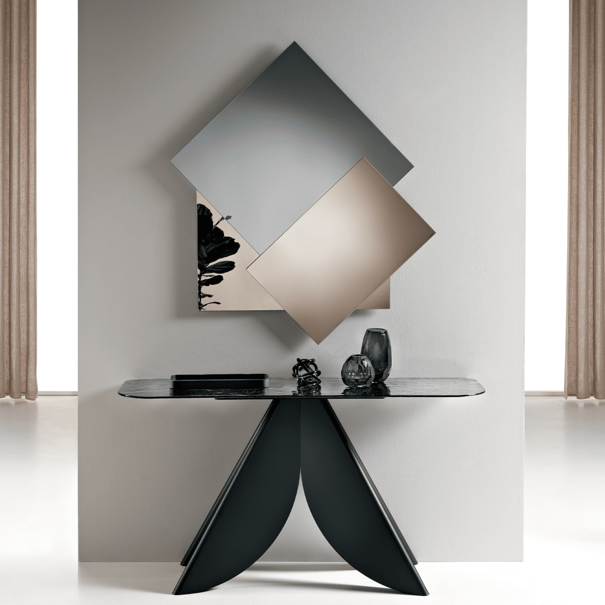 Consolle "Versus" con base in metallo verniciato nero o perla beige cm 140x40 76h - MondoViro