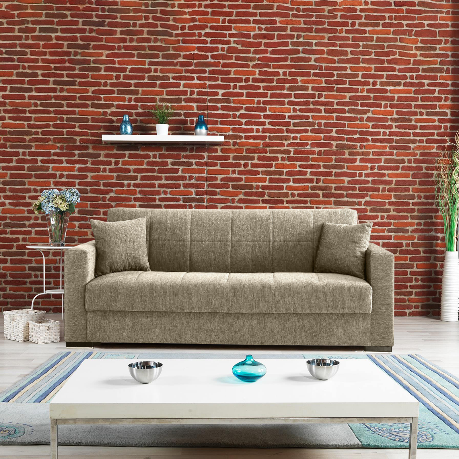 Divano letto matrimoniale moderno con contenitore "Noa" in tessuto cm 210x80 90h