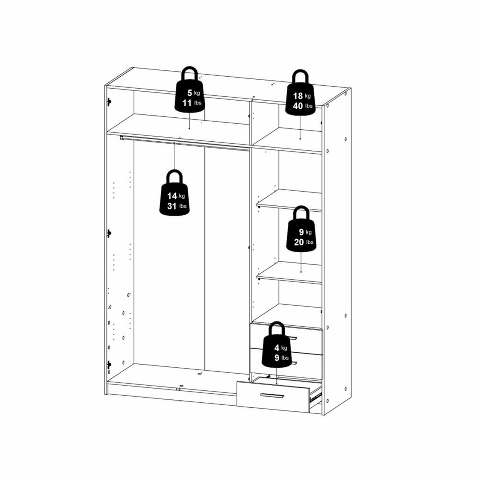 Armadio moderno con ante e 3 cassetti "Sprint" in legno bianco cm 200h