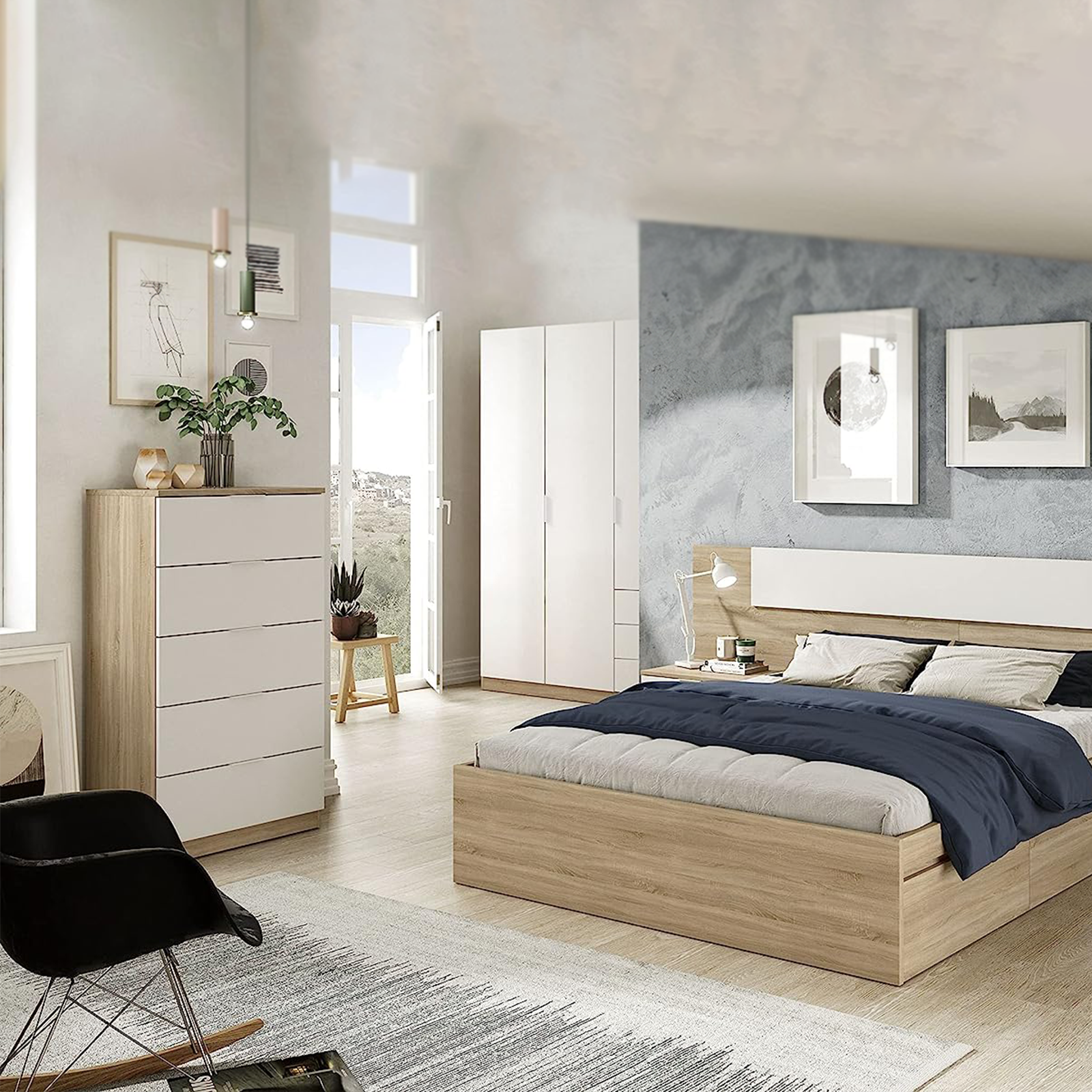 Cassettiera per camera da letto "LC" in legno rovere a 5 cassetti cm 60x40 110h