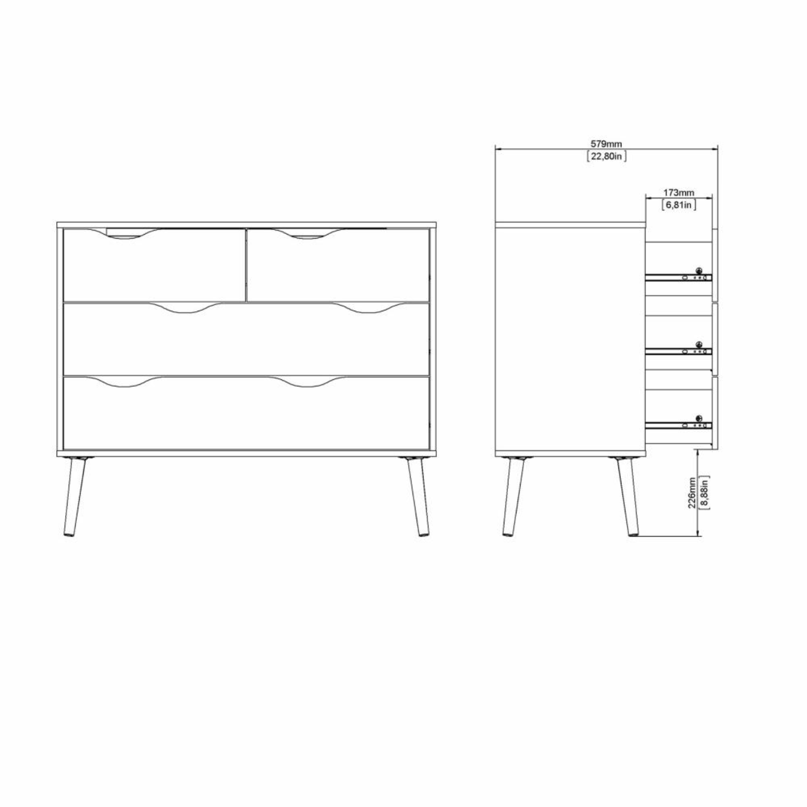 Cassettiera moderna per camera da letto "Oslo" in legno bianco e rovere