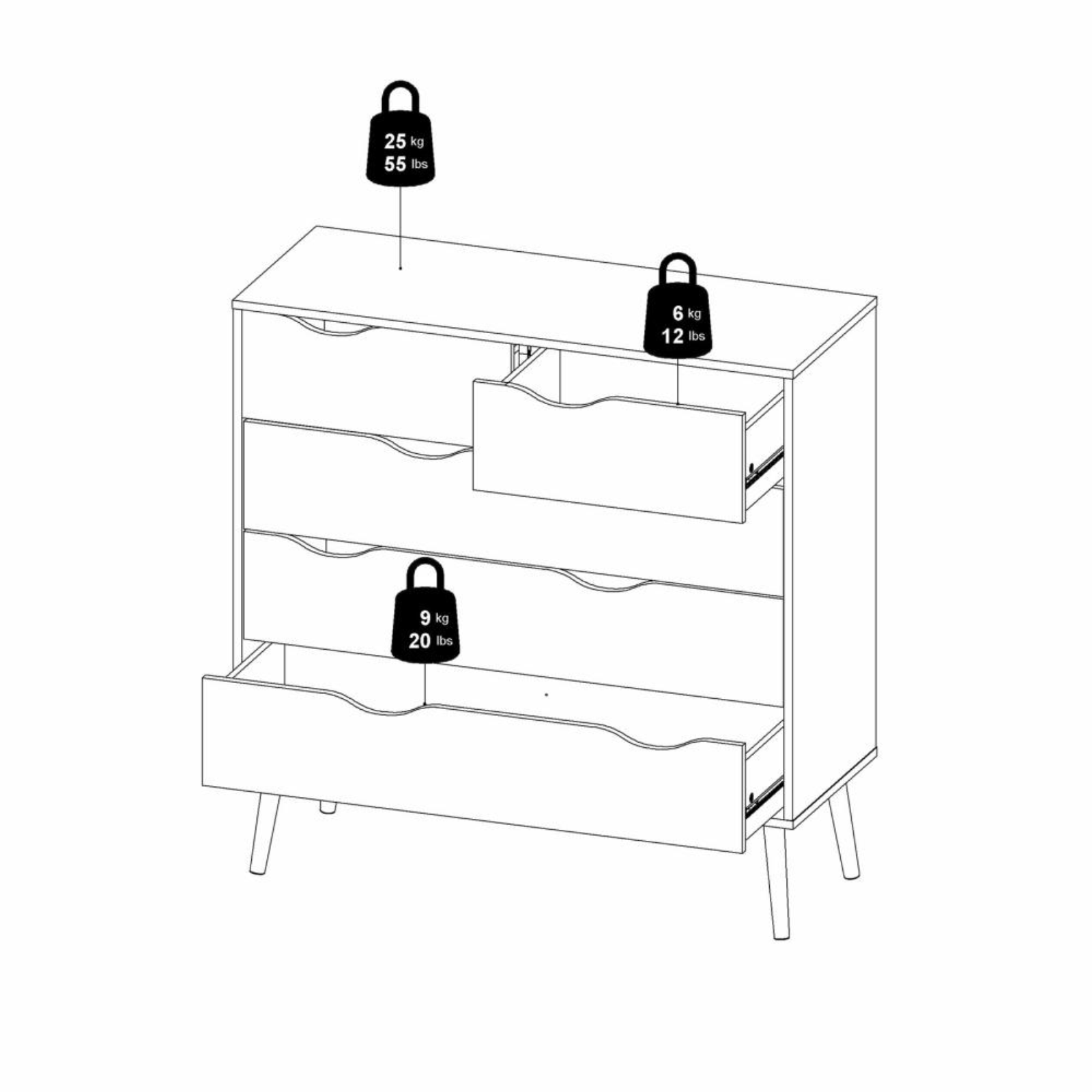 Cassettiera moderna per camera da letto "Oslo" in legno bianco e rovere