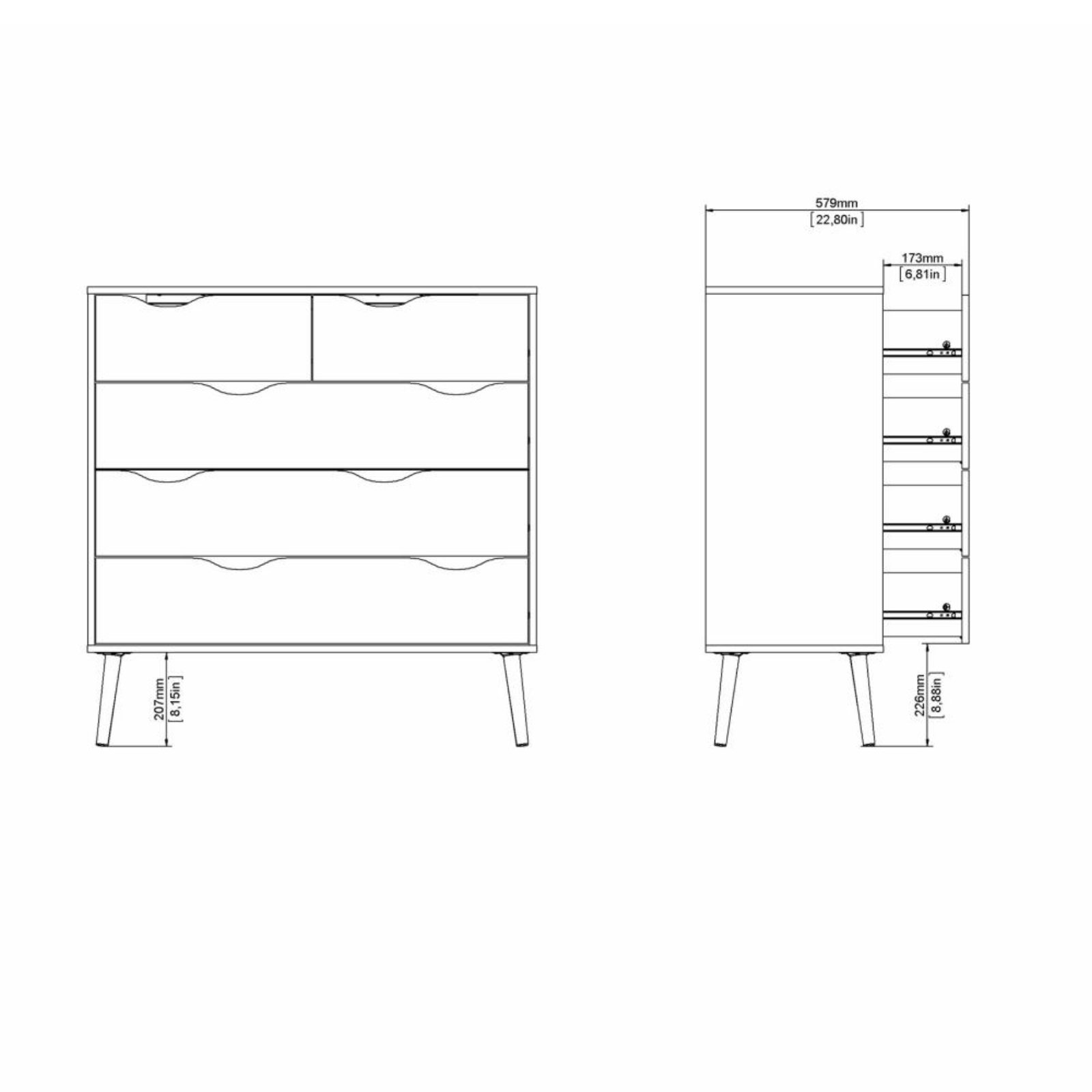 Cassettiera moderna per camera da letto "Oslo" in legno bianco e rovere