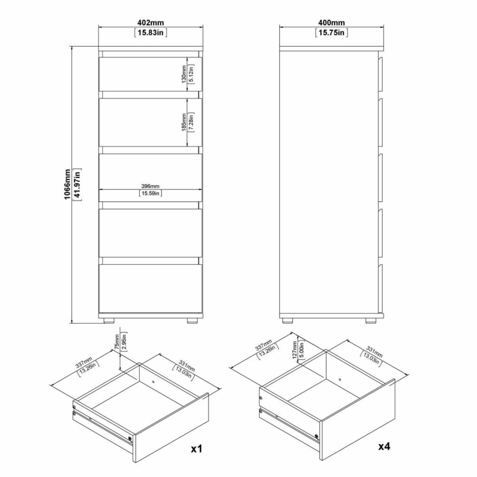 Cassettiera moderna per camera da letto "Nova" in legno bianco e rovere