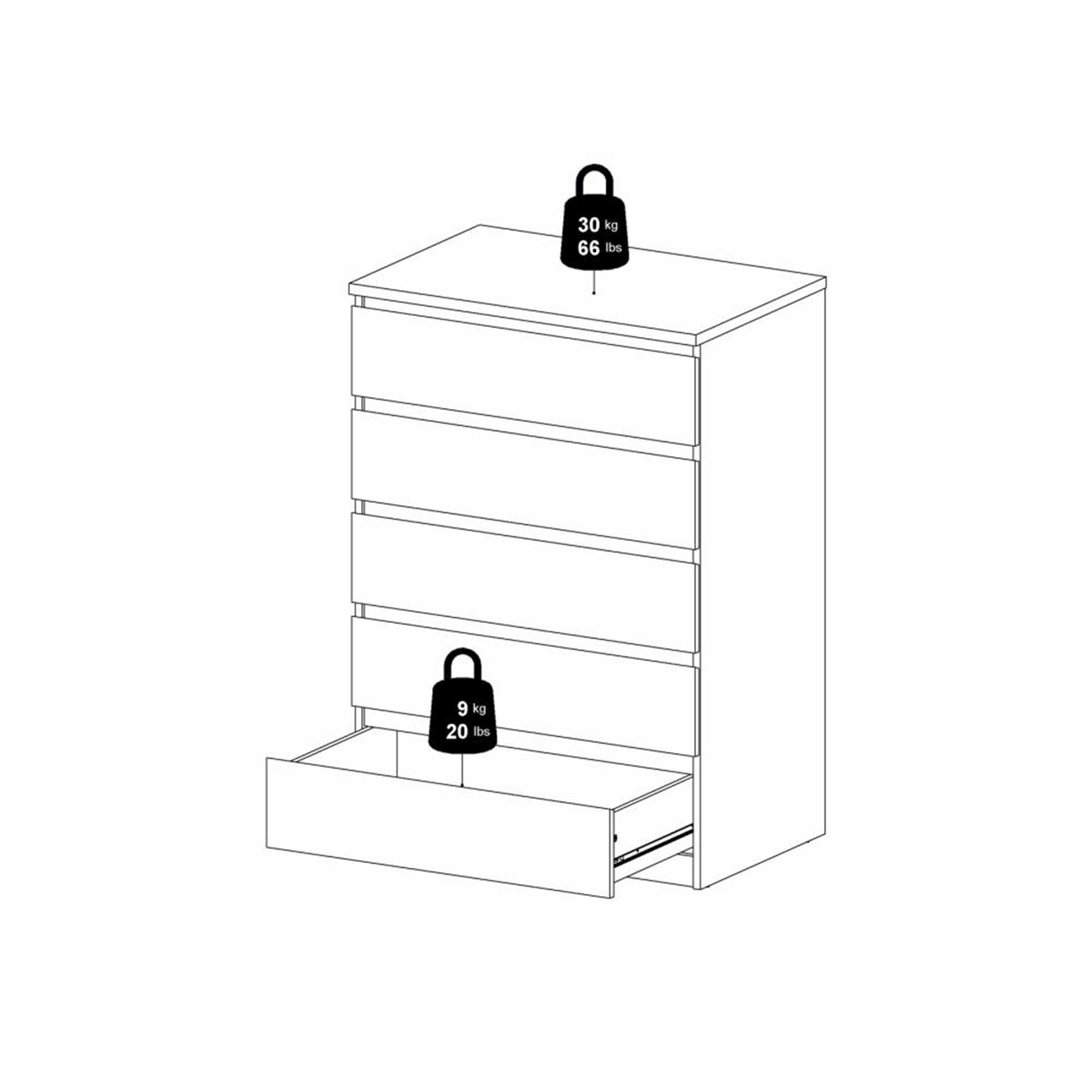 Cassettiera moderna per camera da letto "Naia" in legno bianco e cemento
