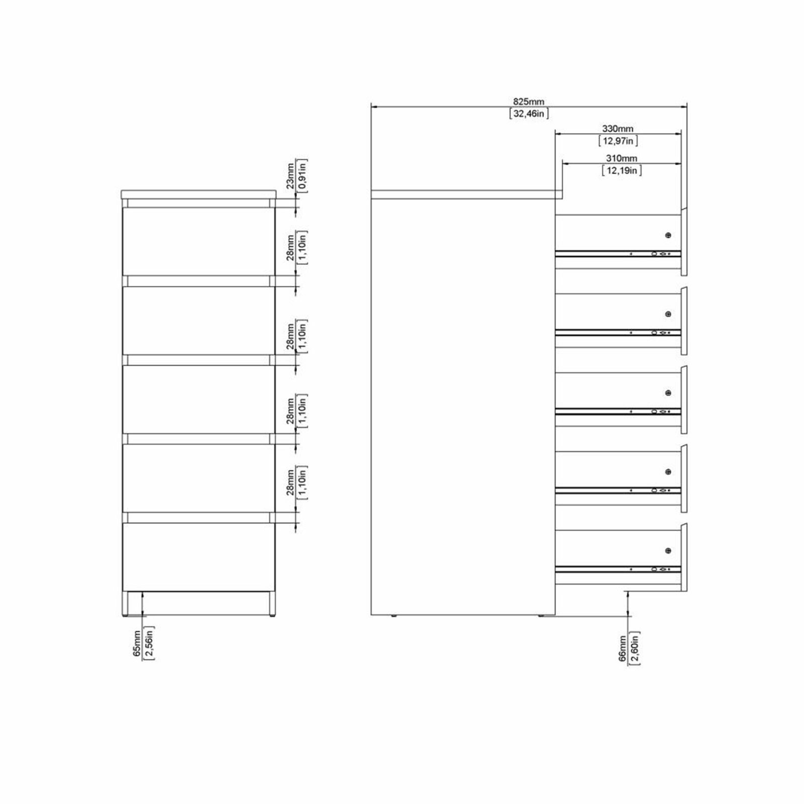Cassettiera moderna per camera da letto "Naia" in legno bianco e cemento