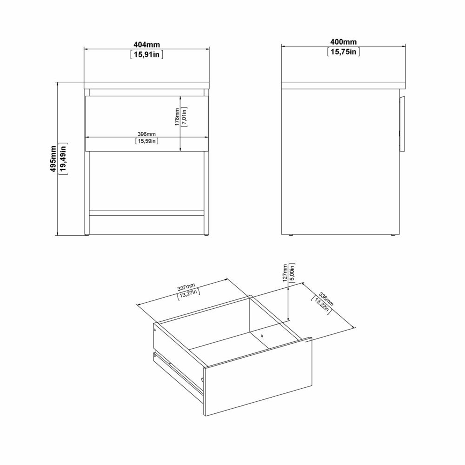 Comodino moderno in legno "Naia" mobile da letto con 1 cassetto cm 40x40 50h
