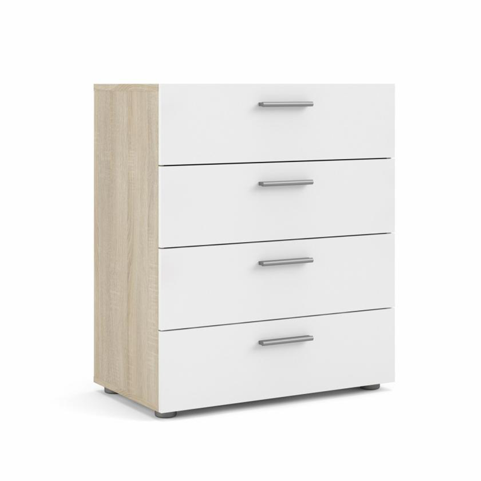 Cassettiera moderna "Pepe" in legno bianco e rovere 4 cassetti cm 70x40 82h