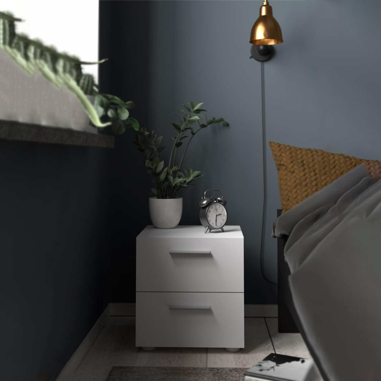 Comodino moderno in legno "Pepe" mobile da letto con 2 cassetti cm 40x40 42h