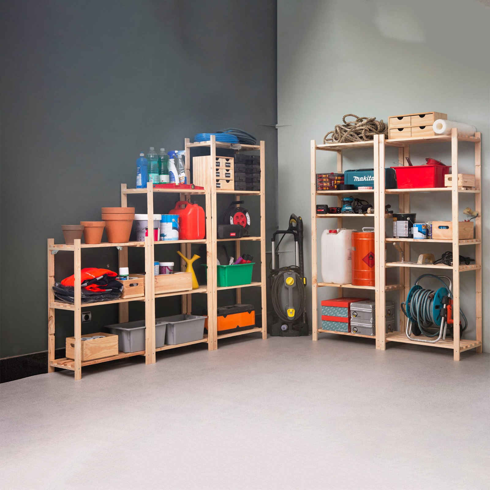 Scaffale a giorno "Natura" in legno di pino con 5 ripiani cm 65x40 171h