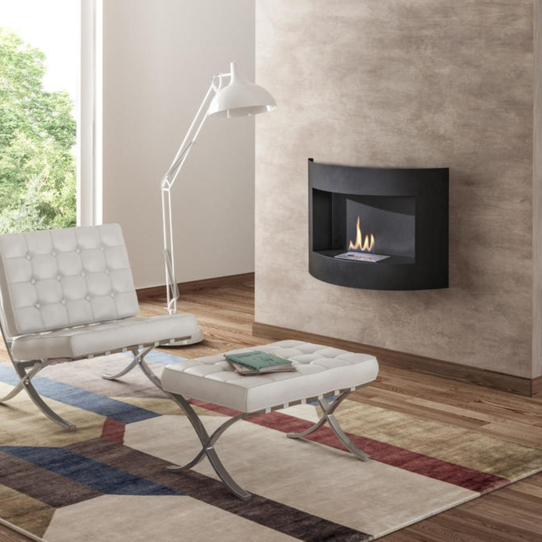 Caminetto bioetanolo "Richard" da parete in metallo verniciato cm 63x15,5 45h