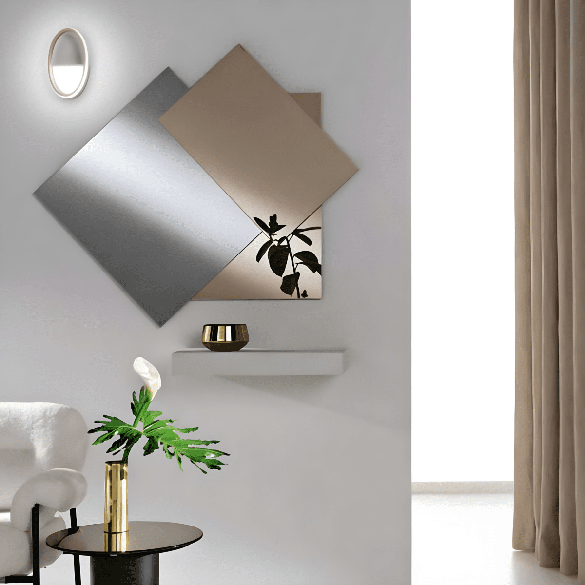 Specchio "Refle" formato da tre lastre sovrapposte, due di colore bronzo e una di colore fumè - MondoViro