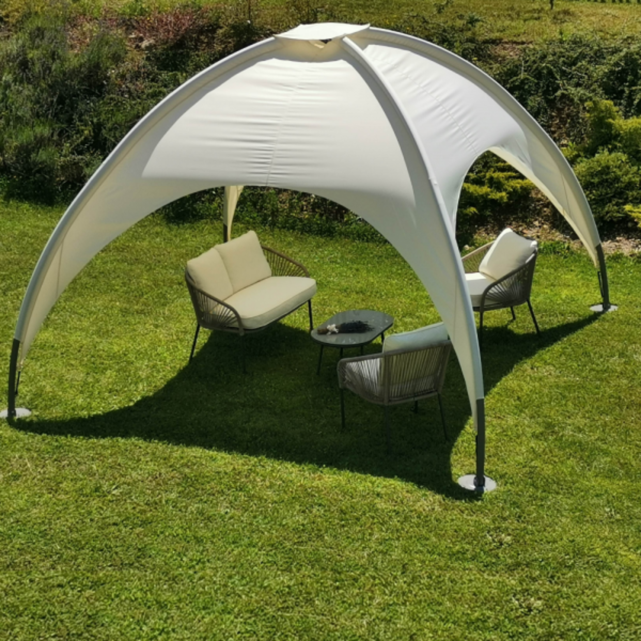 Gazebo per giardino "Igloo" in acciaio e telone écru cm 350x350 275h