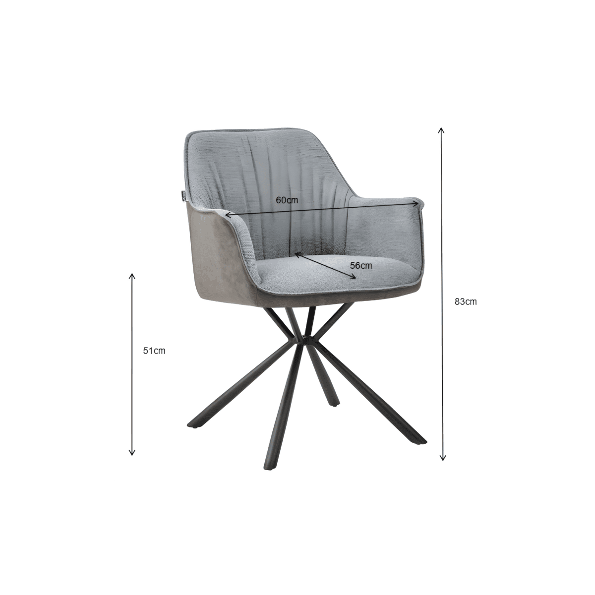 Set di sedie da pranzo "Comet" imbottite in tessuto ed ecopelle con gambe in metallo cm 60x62 83h - MondoViro