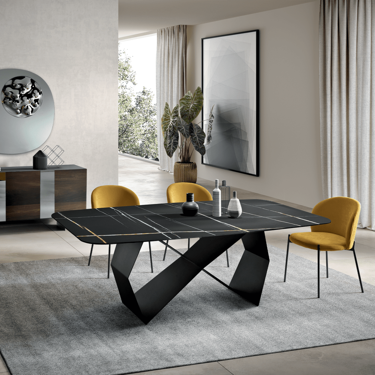 Tavolo fisso moderno "Karlito" con base in metallo verniciato cm 210x110 75h - MondoViro