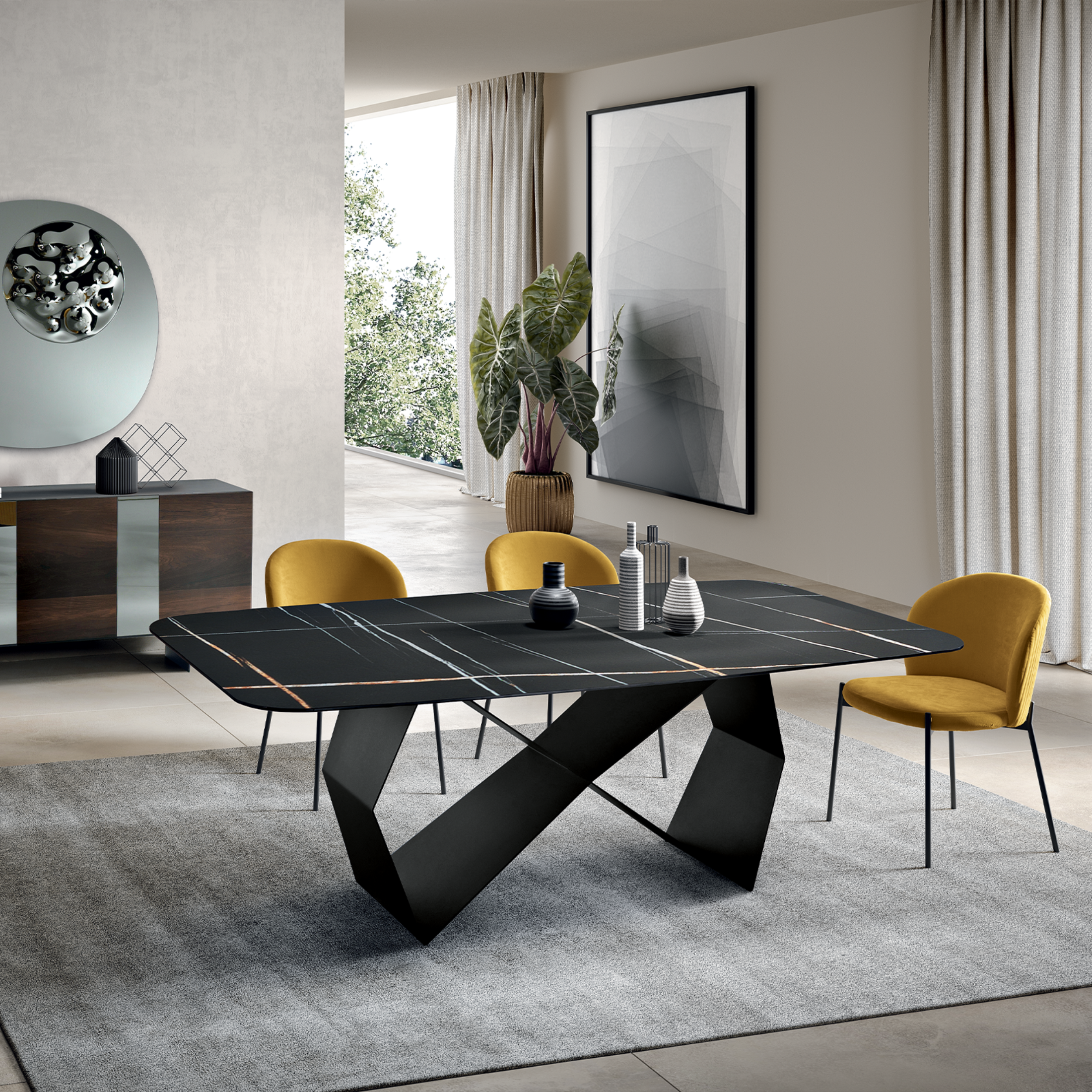 Tavolo fisso moderno "Karlito" con base in metallo verniciato cm 210x110 75h