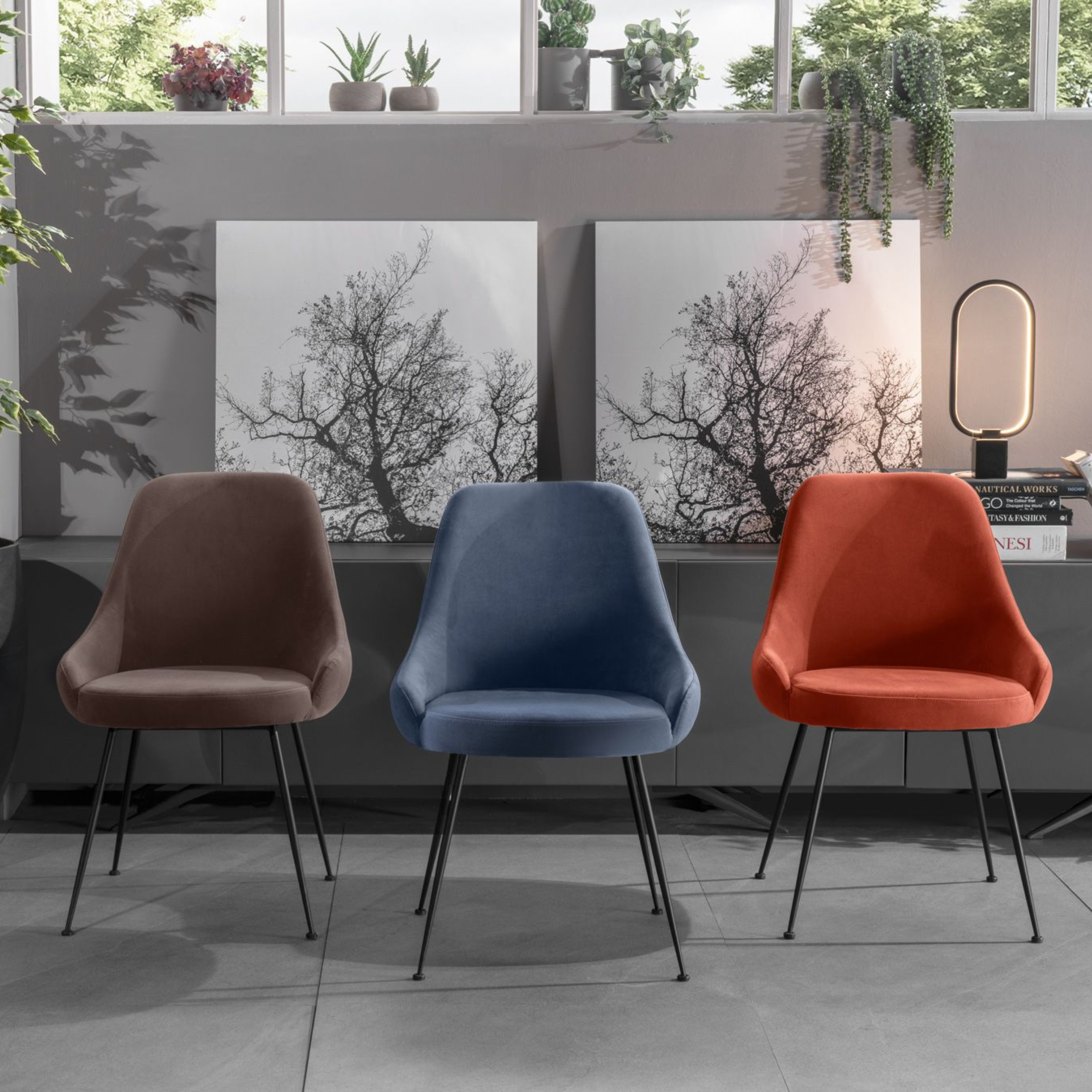 Sedia moderna imbottita "Alyssa" effetto velluto cm 49,5x48,5 80h