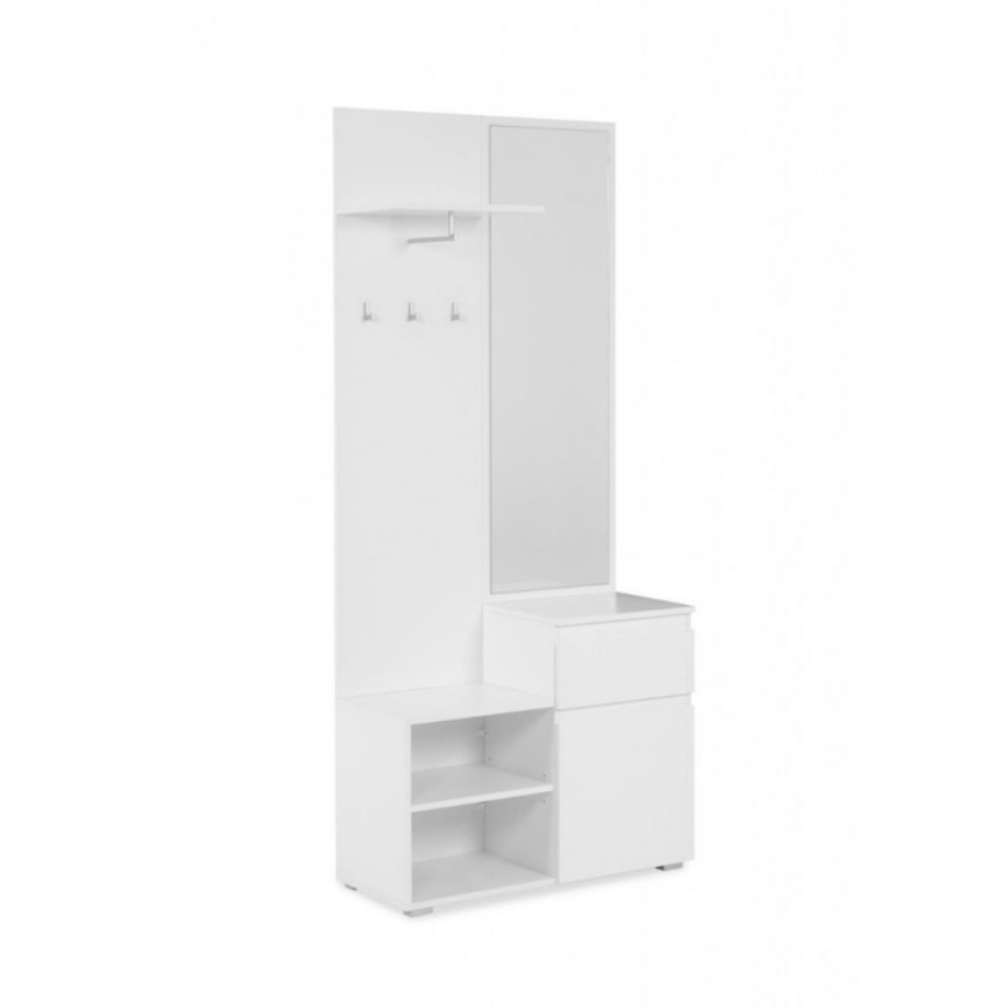 Mobile da ingresso “Image” bianco con specchio incluso e 3 ganci appendiabiti cm 85x37 195h