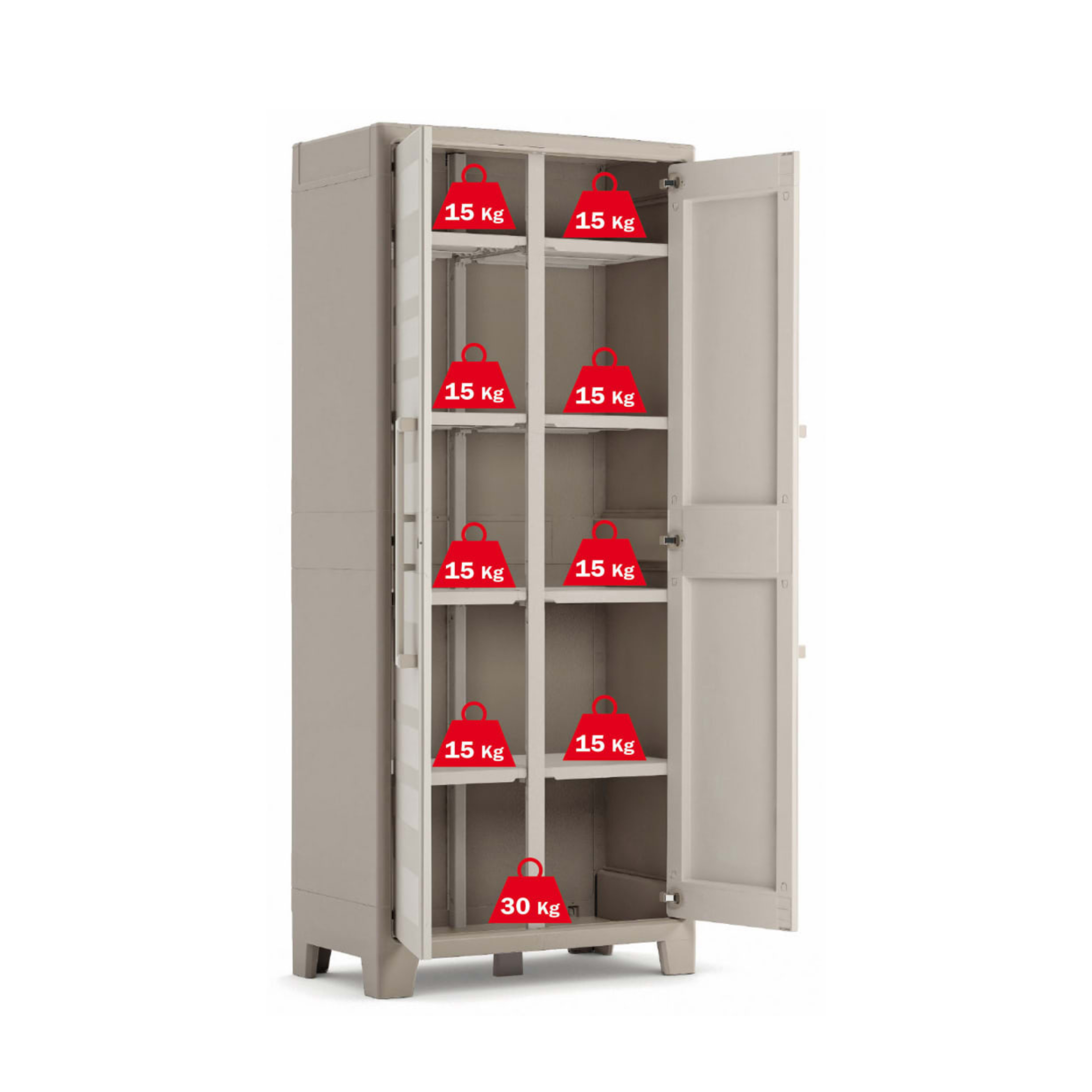 Armadio in resina da giardino "Oliver" con ripiani interni e piedini rialzati