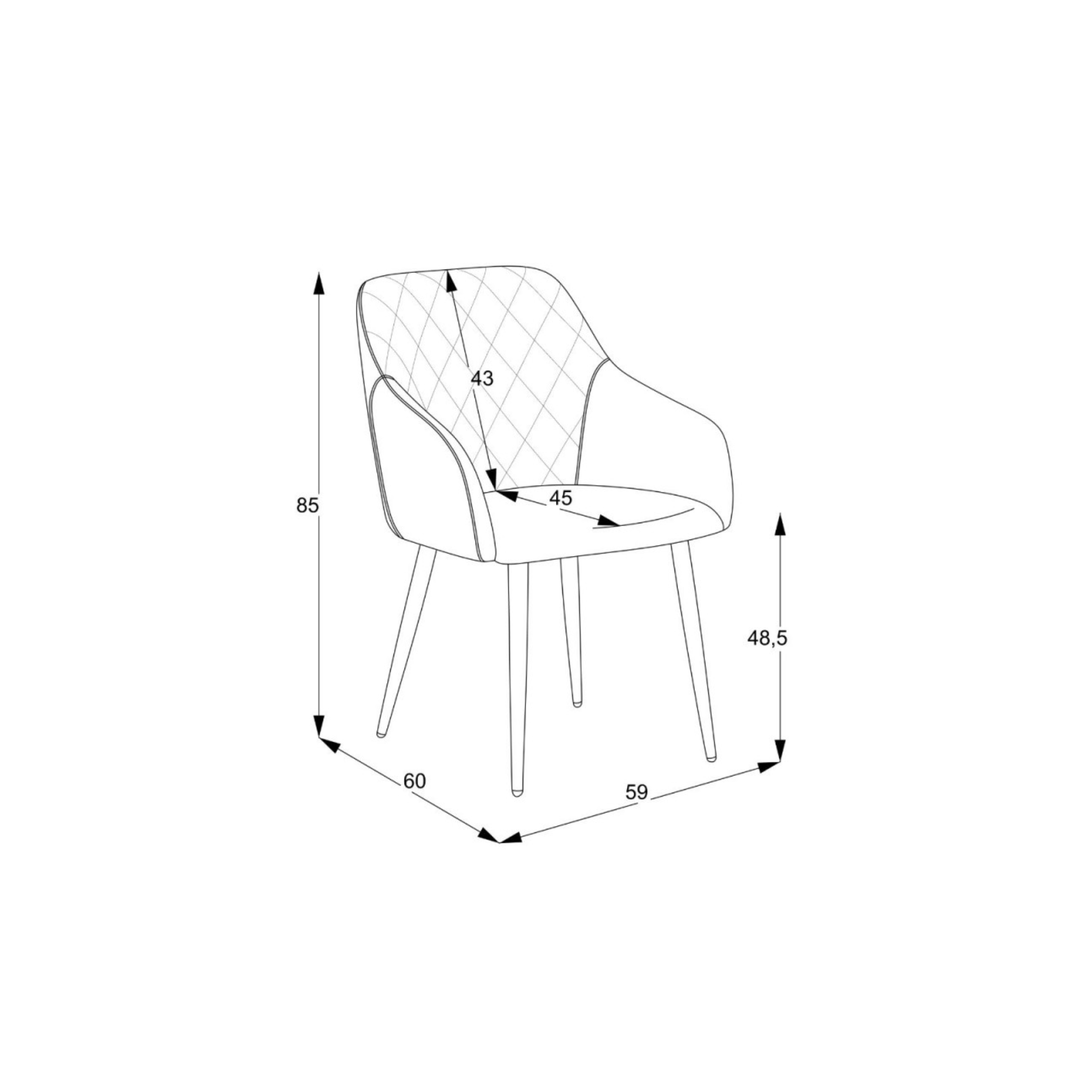 Set di sedie da pranzo "Rarra" imbottite in tessuto con gambe in metallo nere cm 59x60 85h