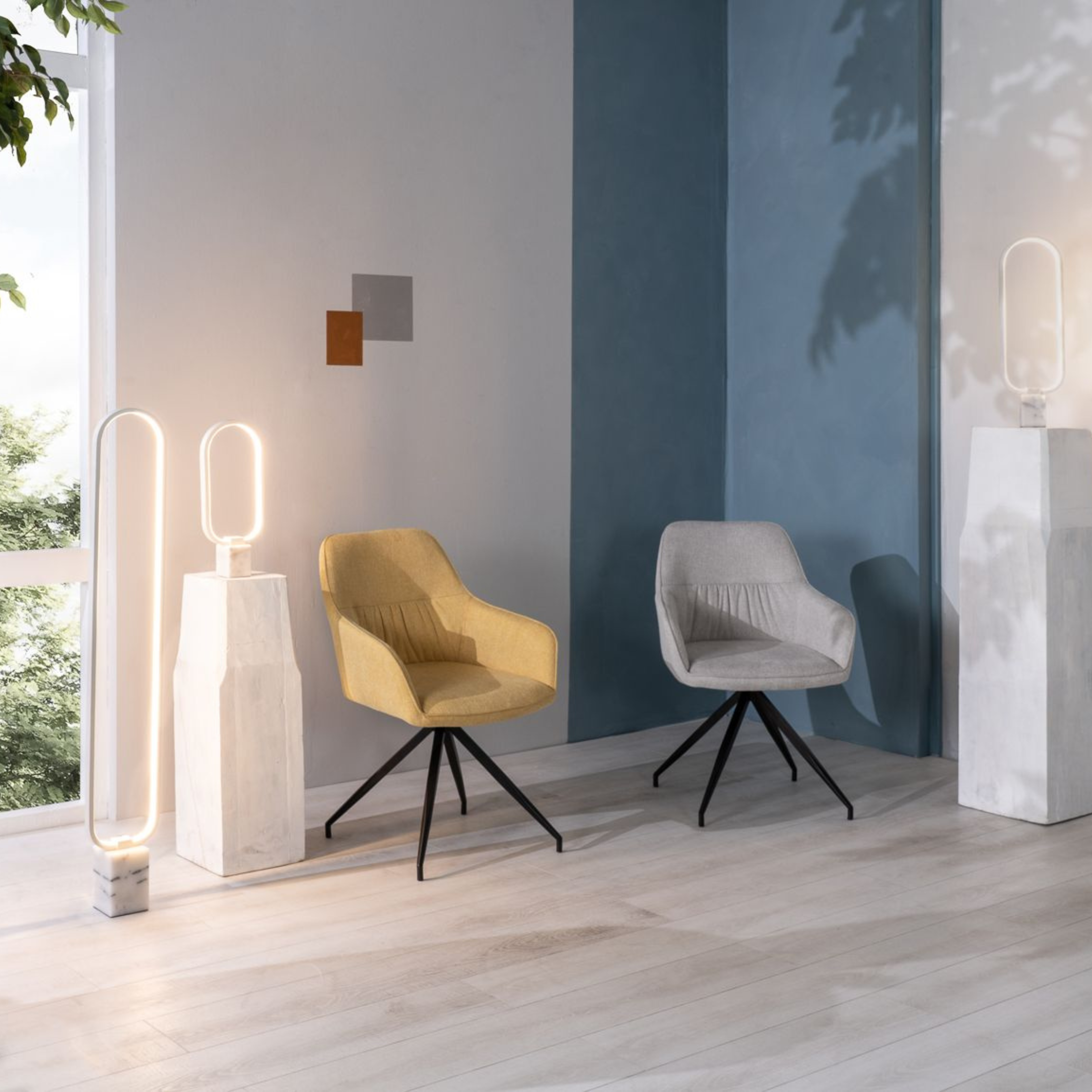 Set di sedie imbottite "Anemone" poltrone moderne da soggiorno in tessuto