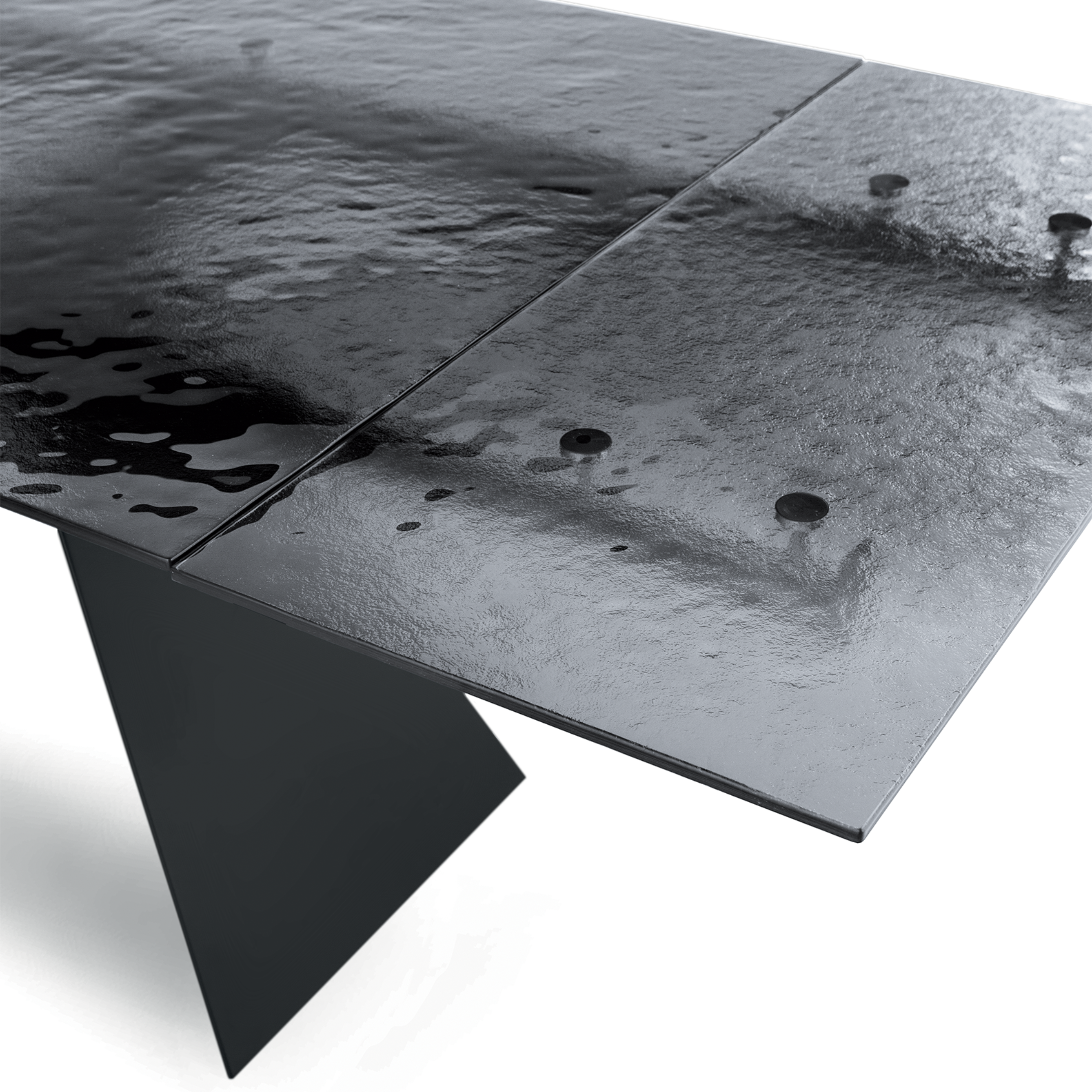 Tavolo allungabile da pranzo "Rubino" con piano in vetro martellato