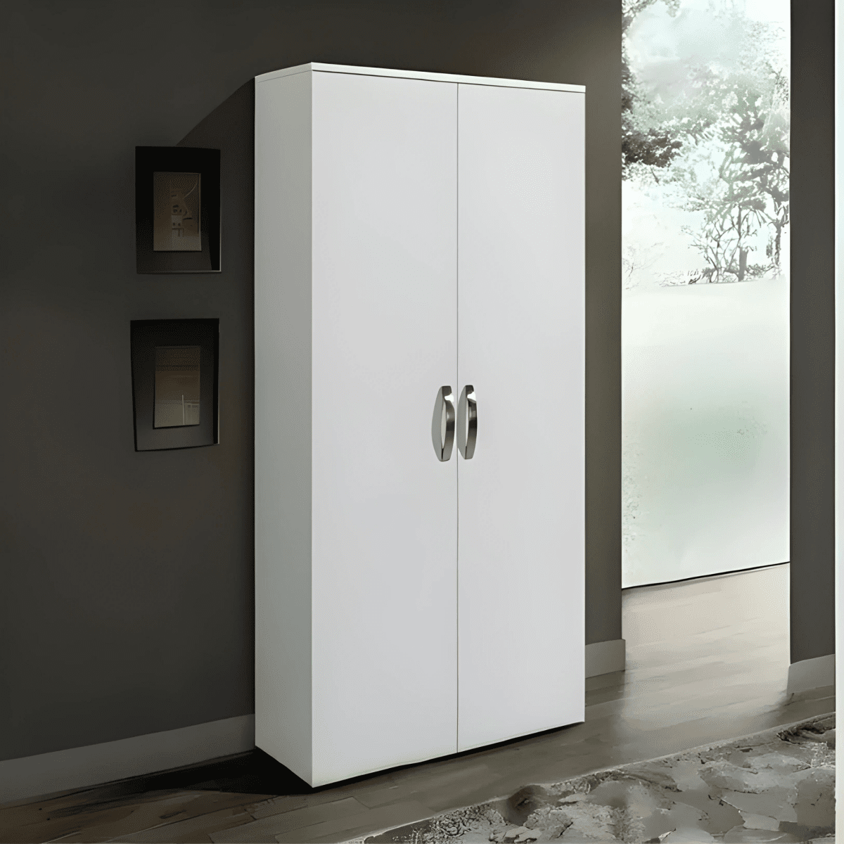 Armadio in legno bianco "Modern" a 2 ante con appendiabiti e 2 ripiani cm 91x52 210h - MondoViro
