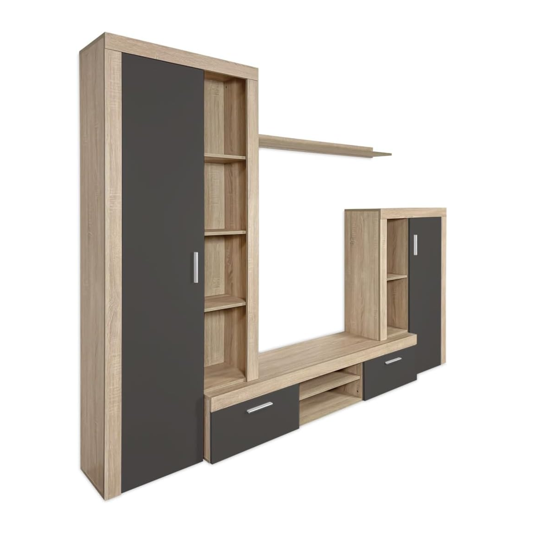 Kit parete attrezzata da soggiorno "Nobel" in legno naturale e antracite cm 263x40 200h