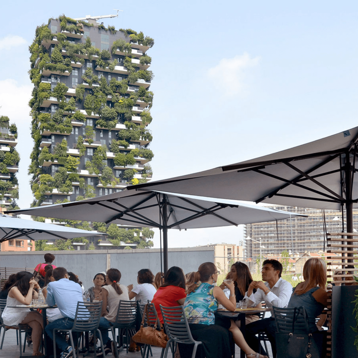 Ombrellone moderno bianco "Platino Basic" con palo centrale telescopico antracite da giardino - MondoViro