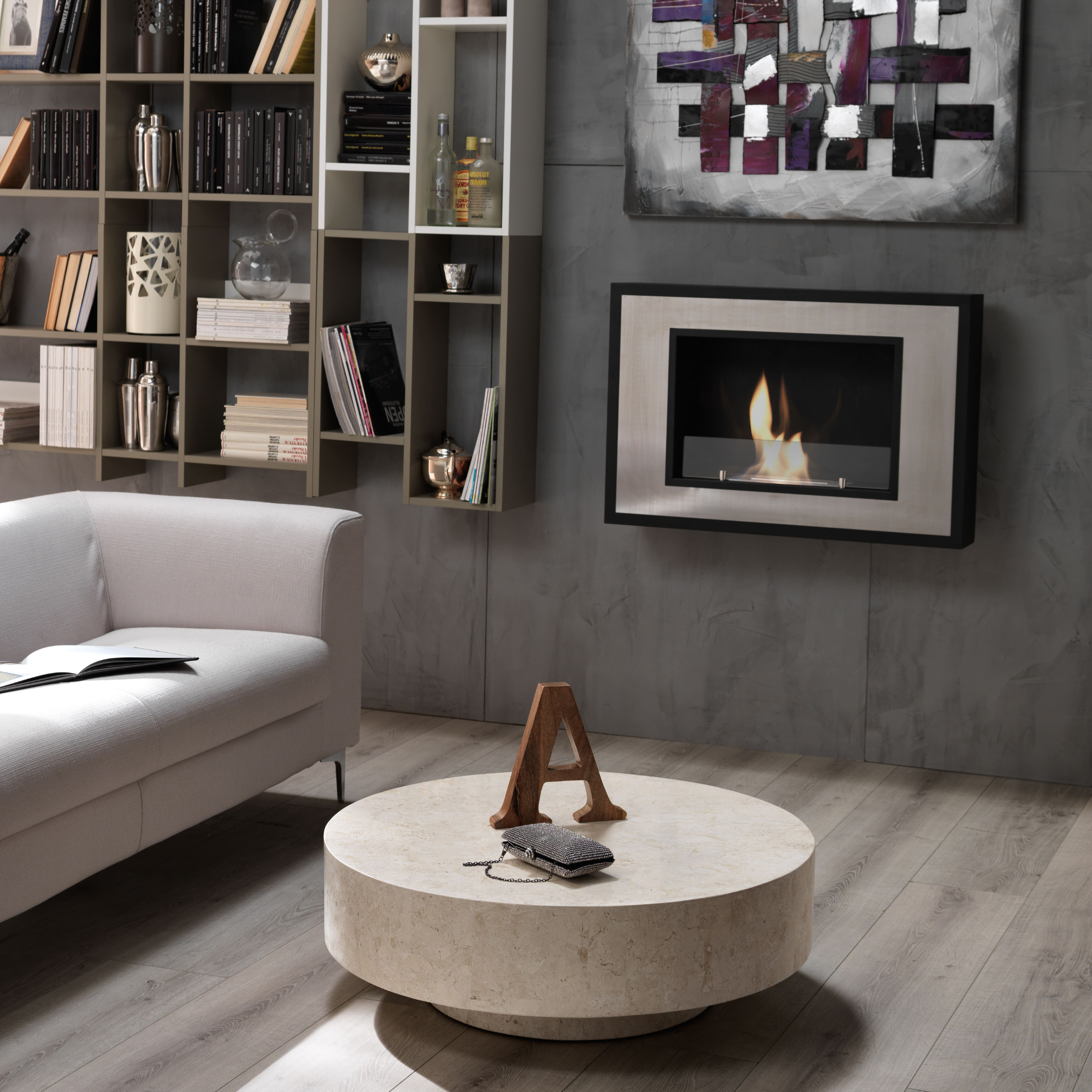 Tavolino basso da caffè in pietra fossile "Cleopas" cm 85x85 28h