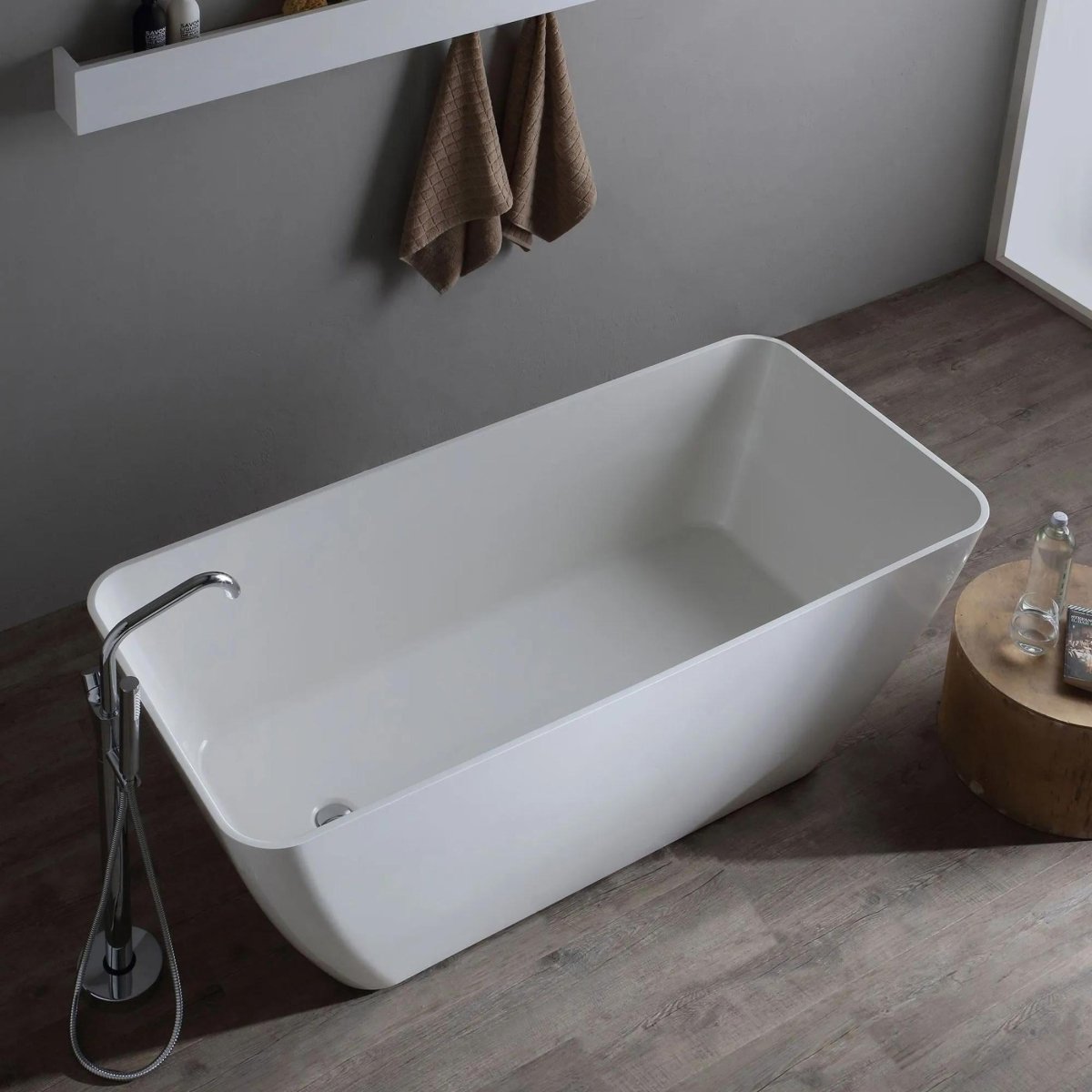 Vasca da bagno moderna freestanding "Silvi" in marmo bianco lucido 159x70,5 62h - MondoViro
