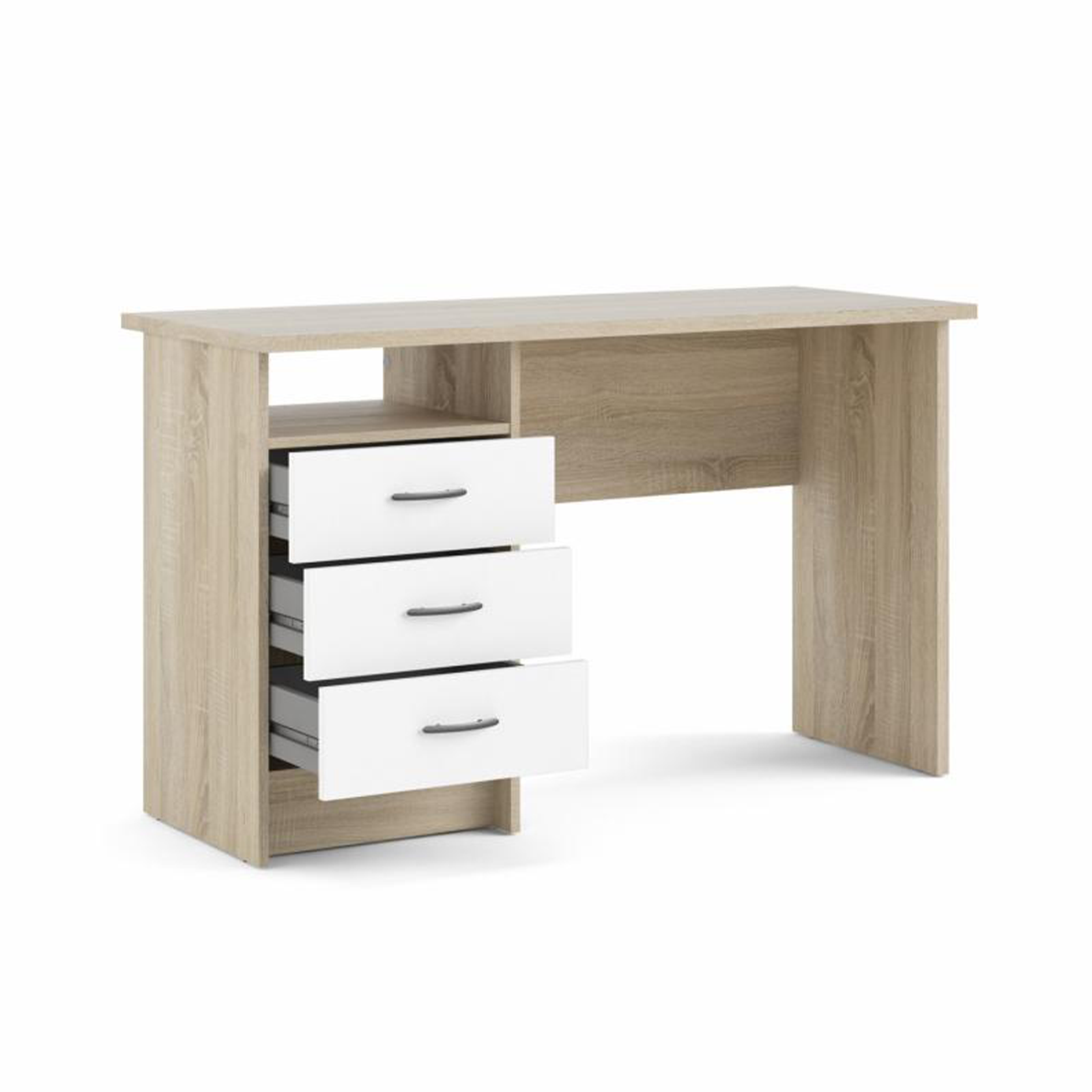 Scrivania con cassettiera a 3 cassetti "Function Plus" in legno rovere e bianco cm 120x48 73h